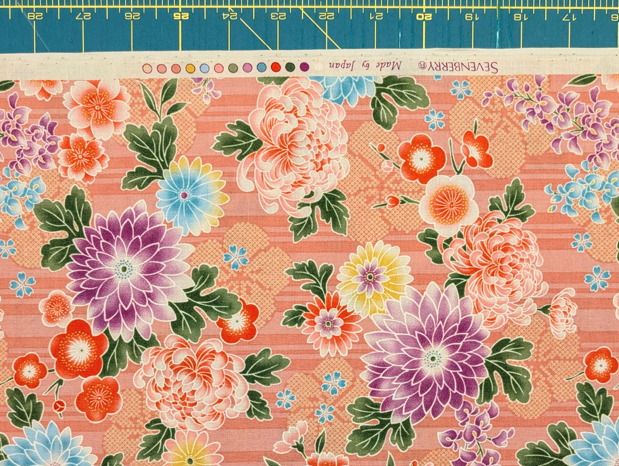 Striped Shibori Flowers Sevenberry Japanese cotton fabric 850425-1-4 pink