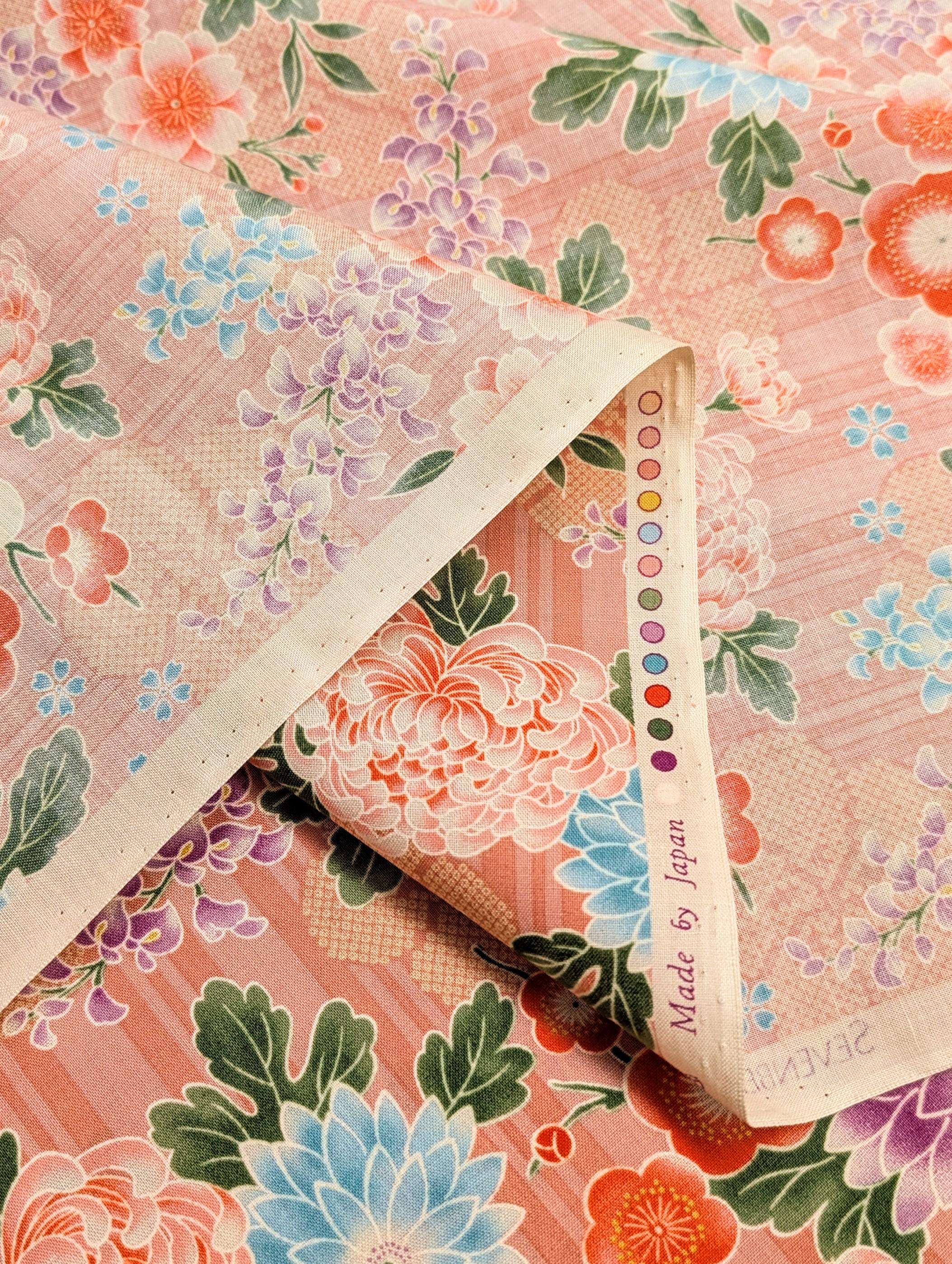 Striped Shibori Flowers Sevenberry Japanese cotton fabric 850425-1-4 pink
