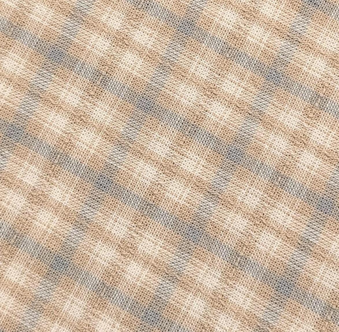 Junko Matsuda yarn dyed plaid Japanese cotton fabric Y25-0208 A beige and blue