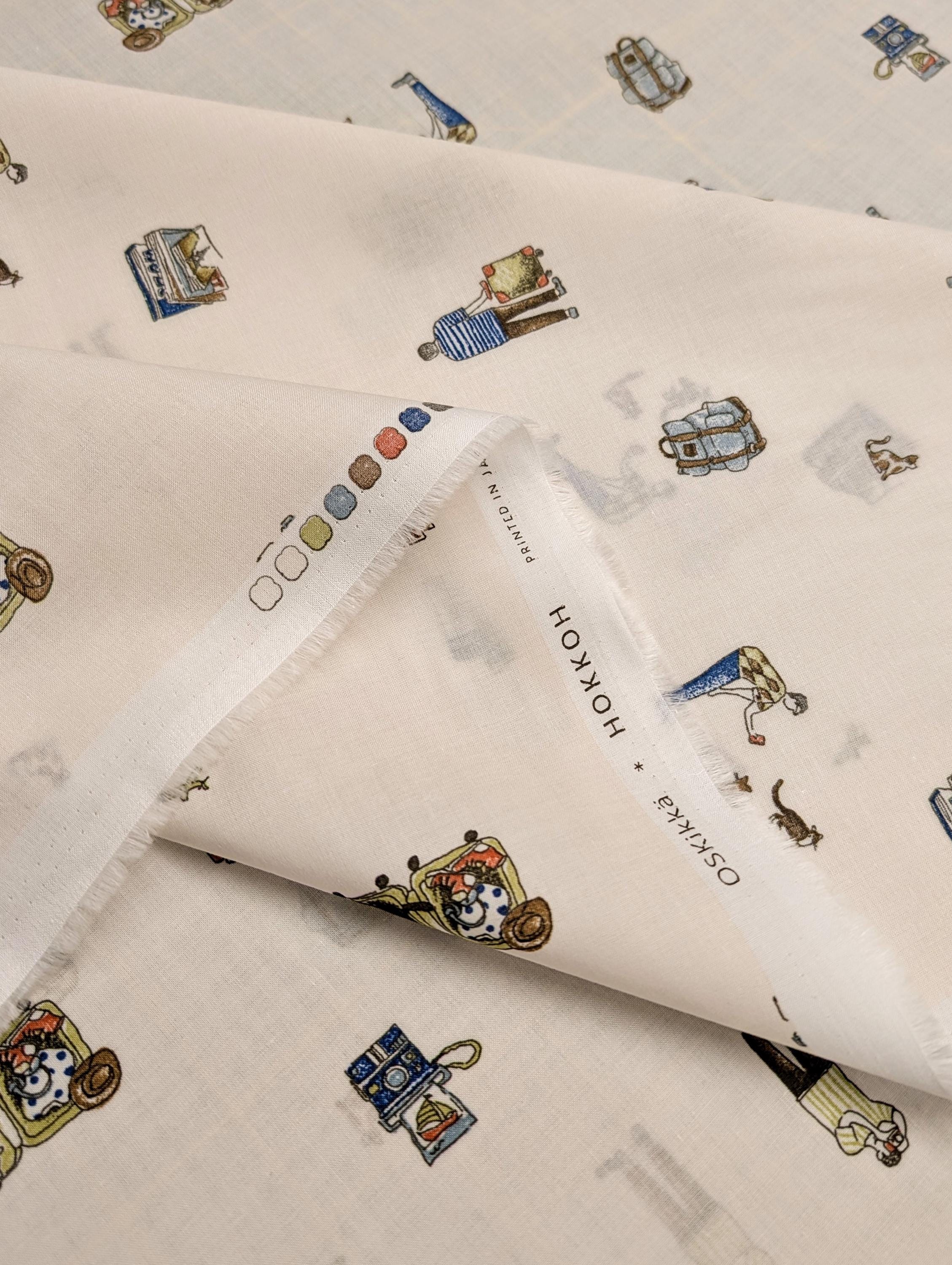 Travel Time Hokkoh cotton lawn fabric 1024-606 2 A white