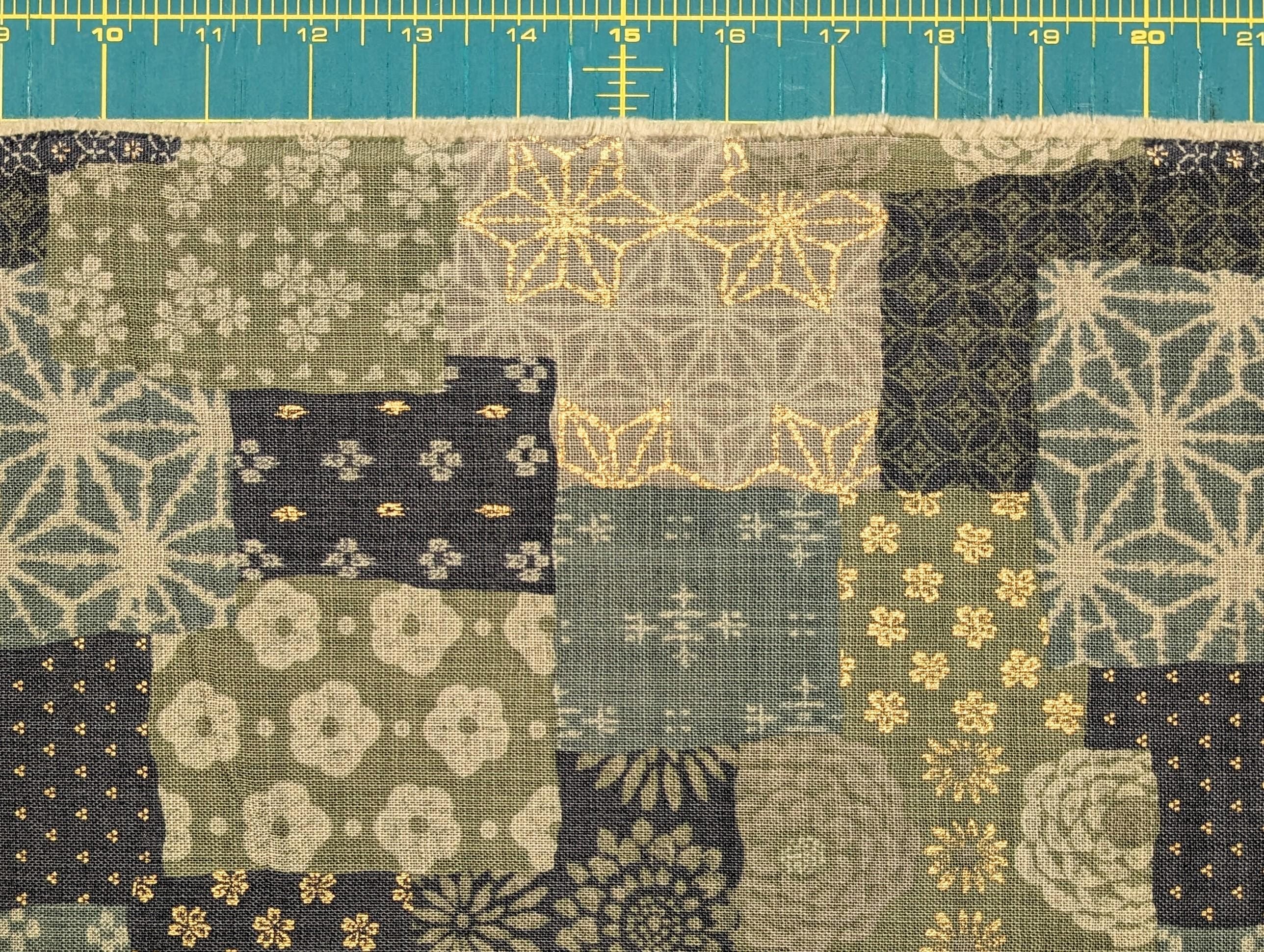 Sevenberry golden boro patchwork Japanese cotton fabric 88501-1-2 dusty green & blue