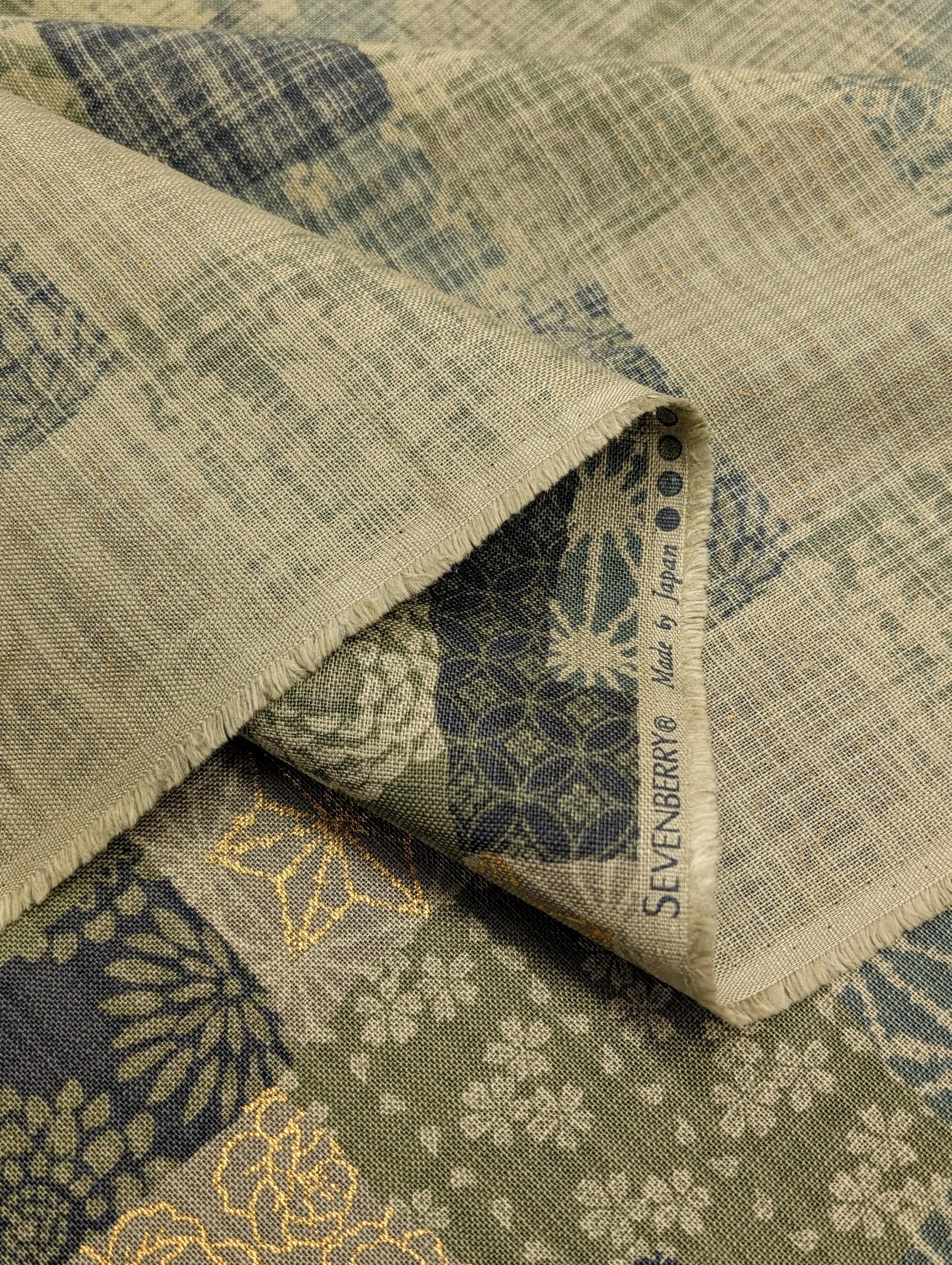 Sevenberry golden boro patchwork Japanese cotton fabric 88501-1-2 dusty green & blue
