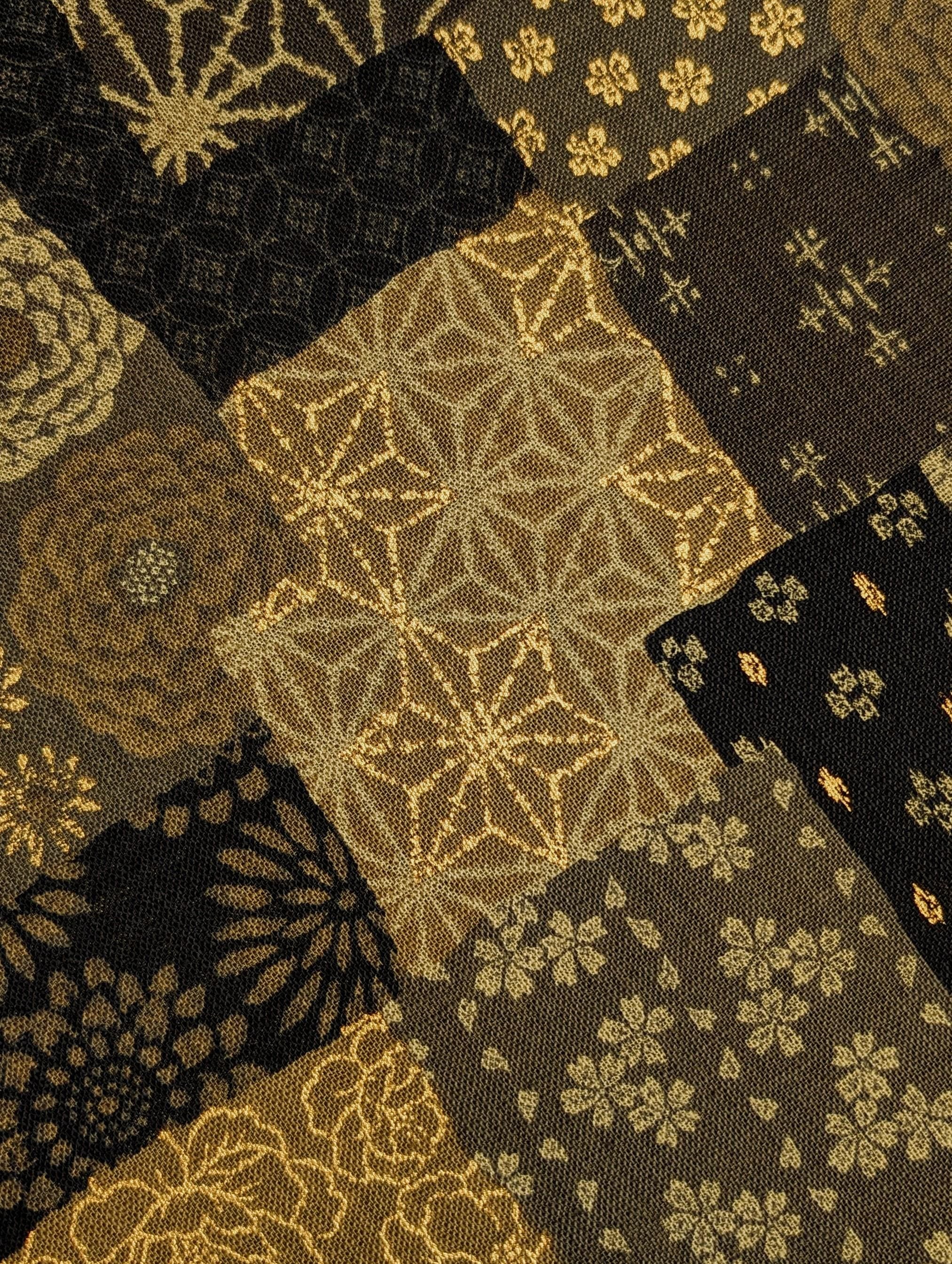 Sevenberry golden boro patchwork Japanese cotton fabric 88501-1-5 black & beige