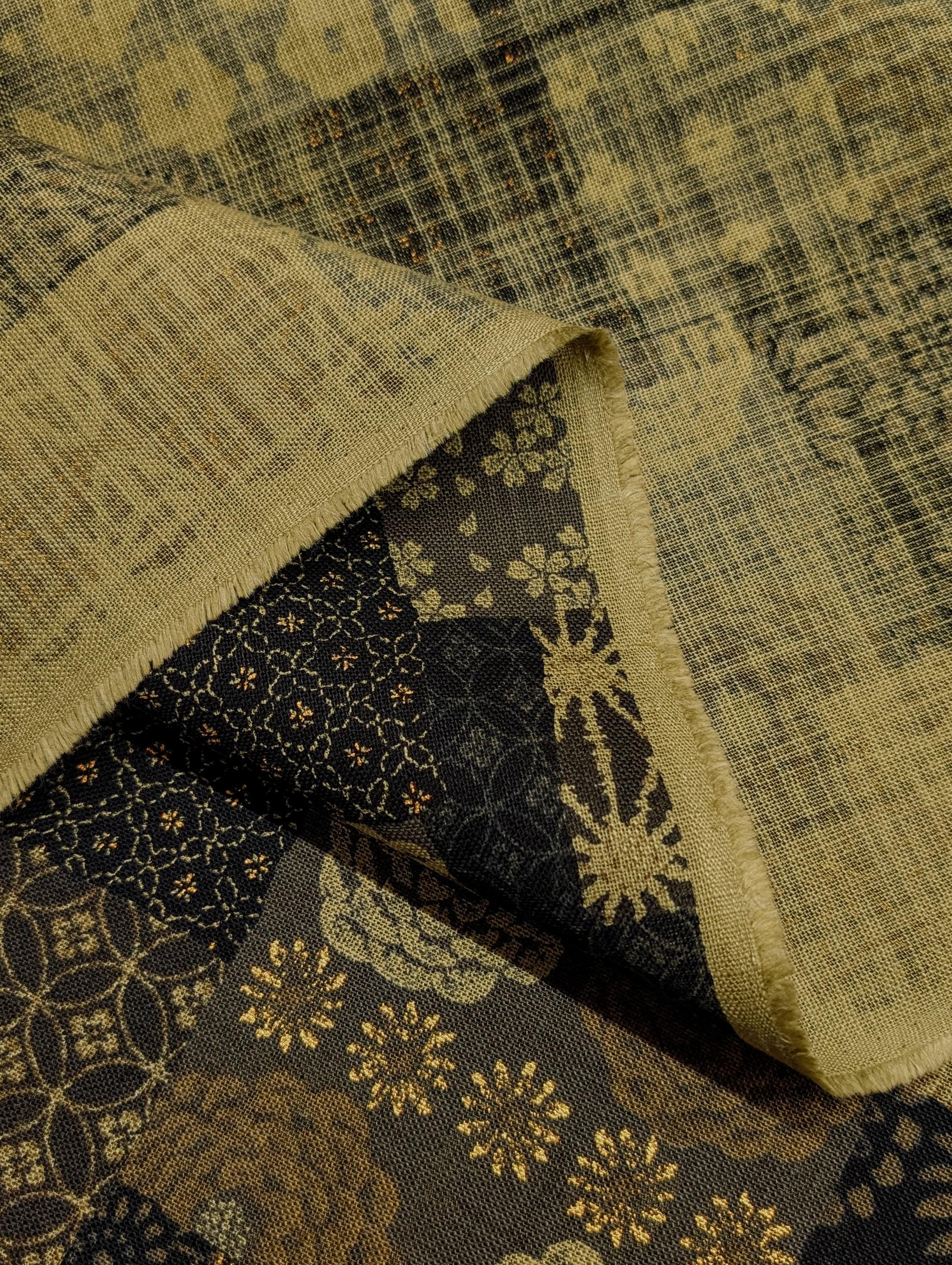 Sevenberry golden boro patchwork Japanese cotton fabric 88501-1-5 black & beige