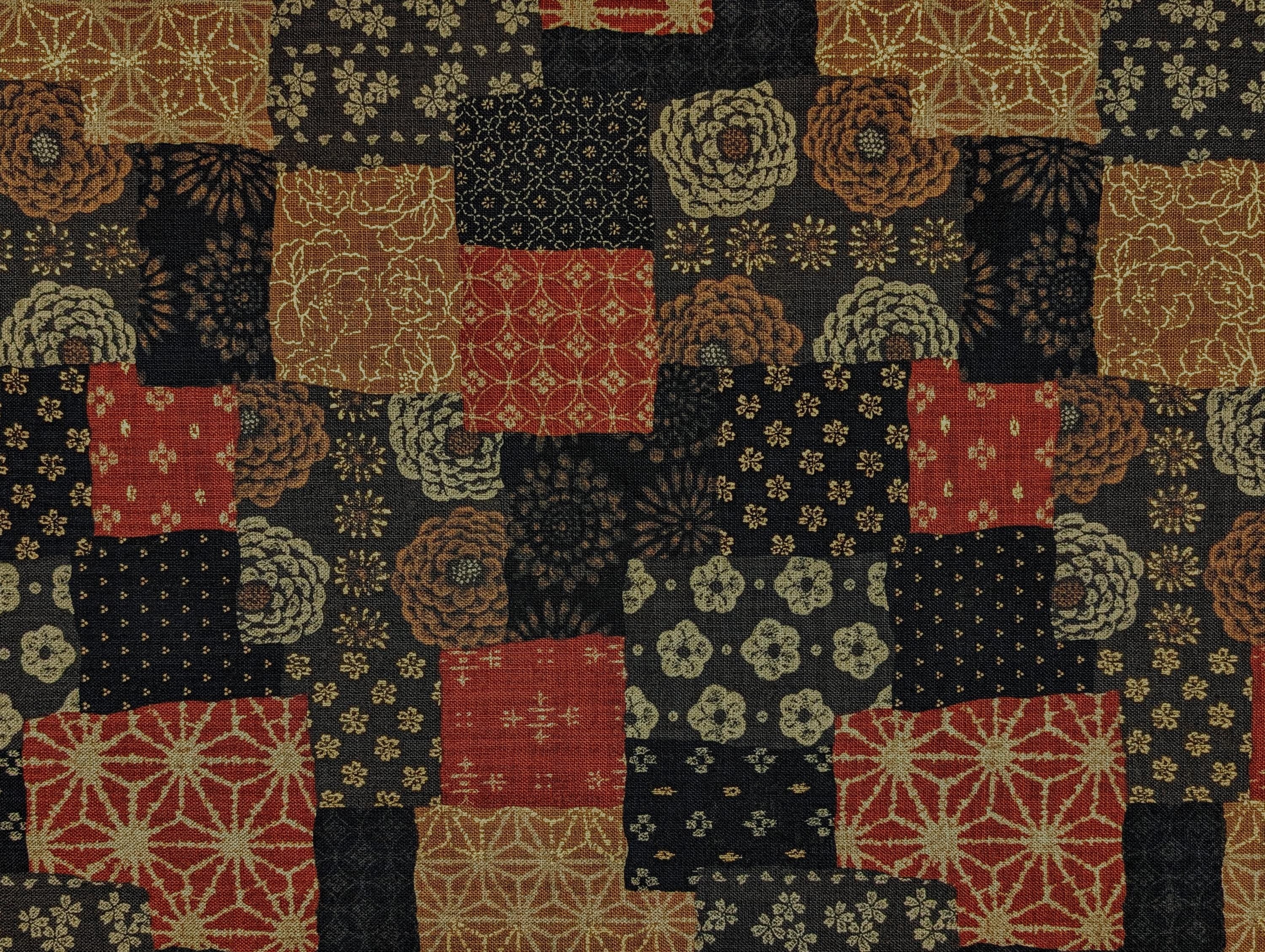 Sevenberry golden boro patchwork Japanese cotton fabric 88501-1-6 black & red