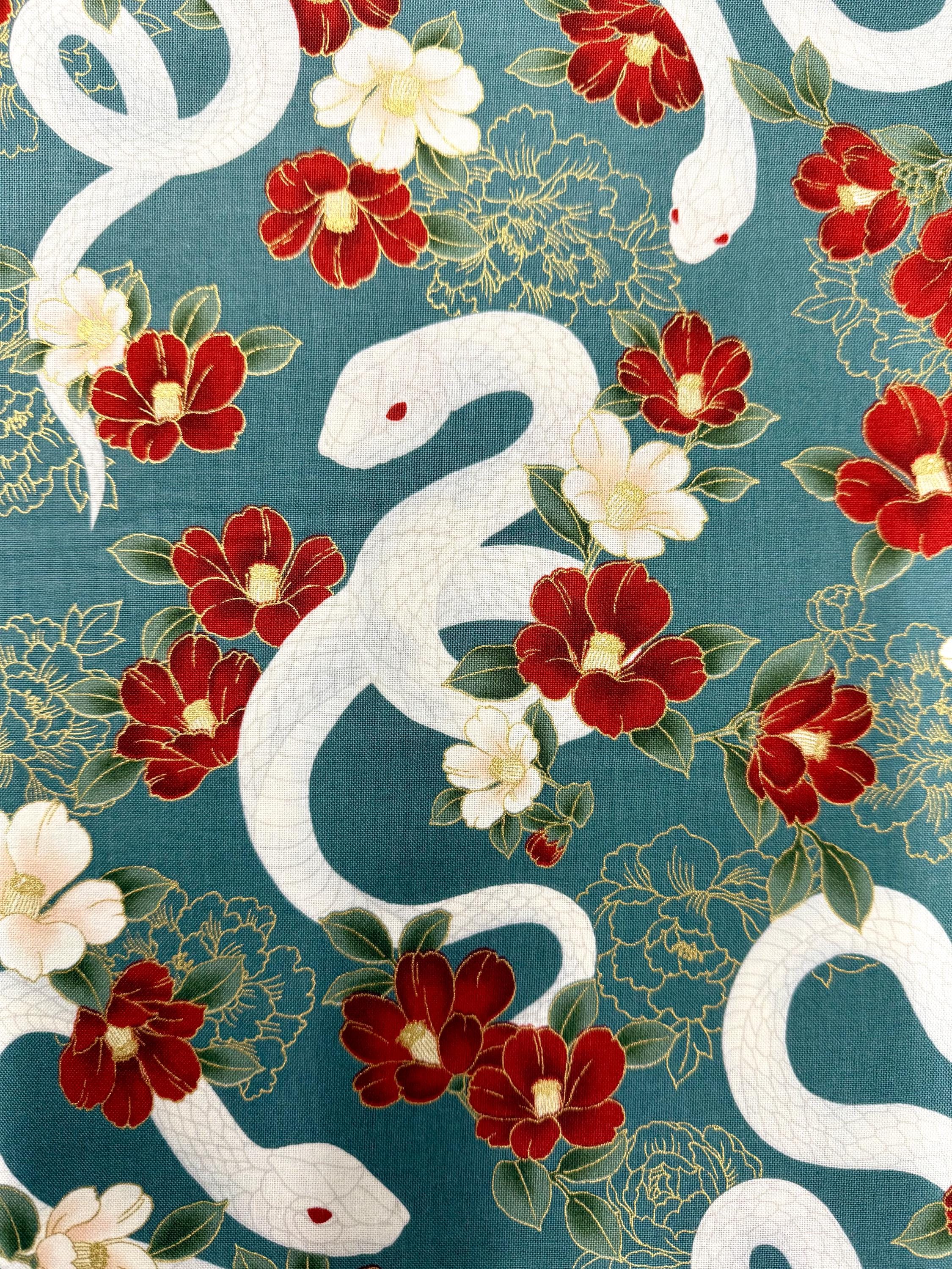 Year of the Snake QuiltGate Hyakka Ryoran cotton fabric HR3500-11C soft green