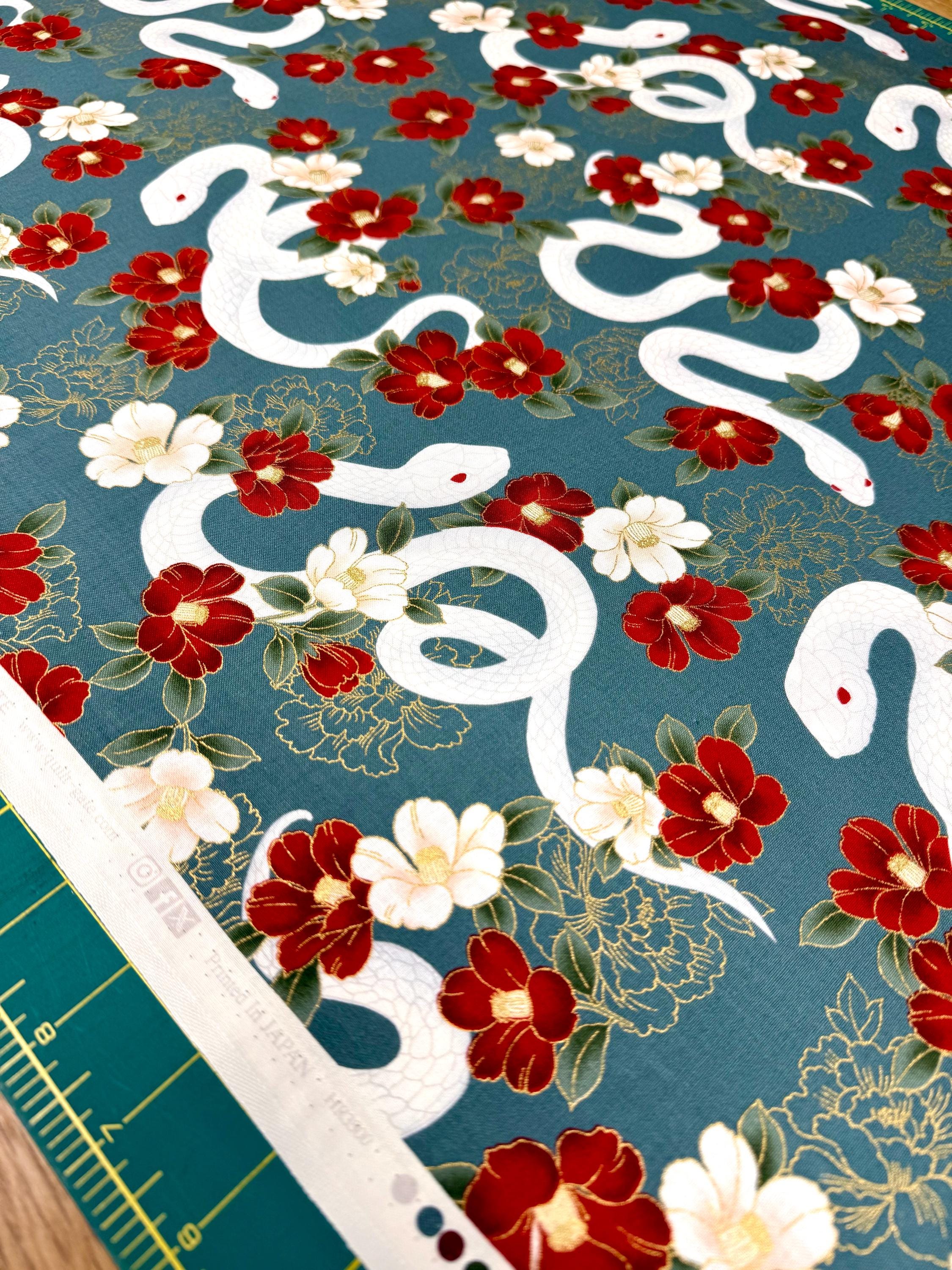 Year of the Snake QuiltGate Hyakka Ryoran cotton fabric HR3500-11C soft green