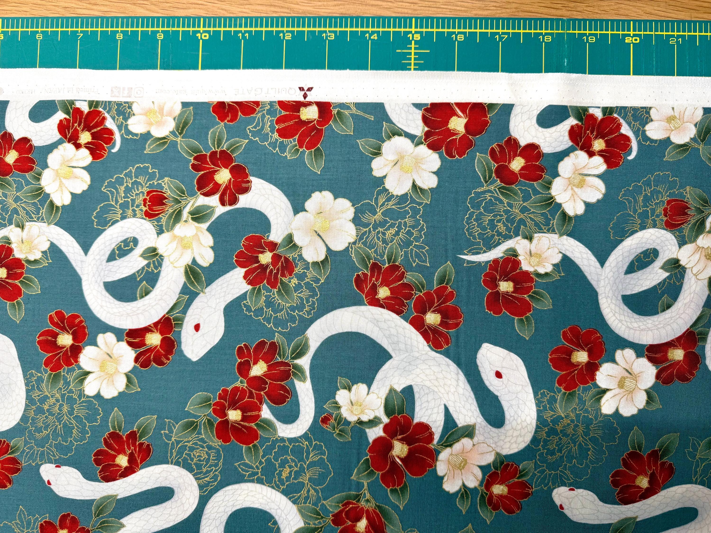 Year of the Snake QuiltGate Hyakka Ryoran cotton fabric HR3500-11C soft green