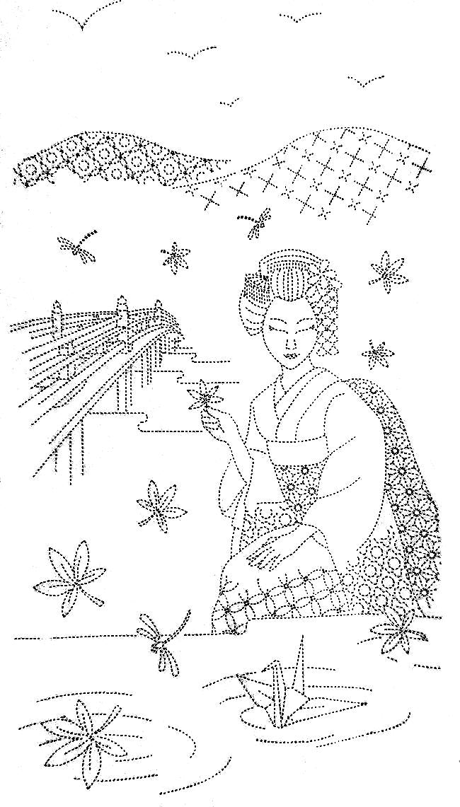 Orimono Imports - SALE Geisha by the River Sashiko Washout Fabric Panel
