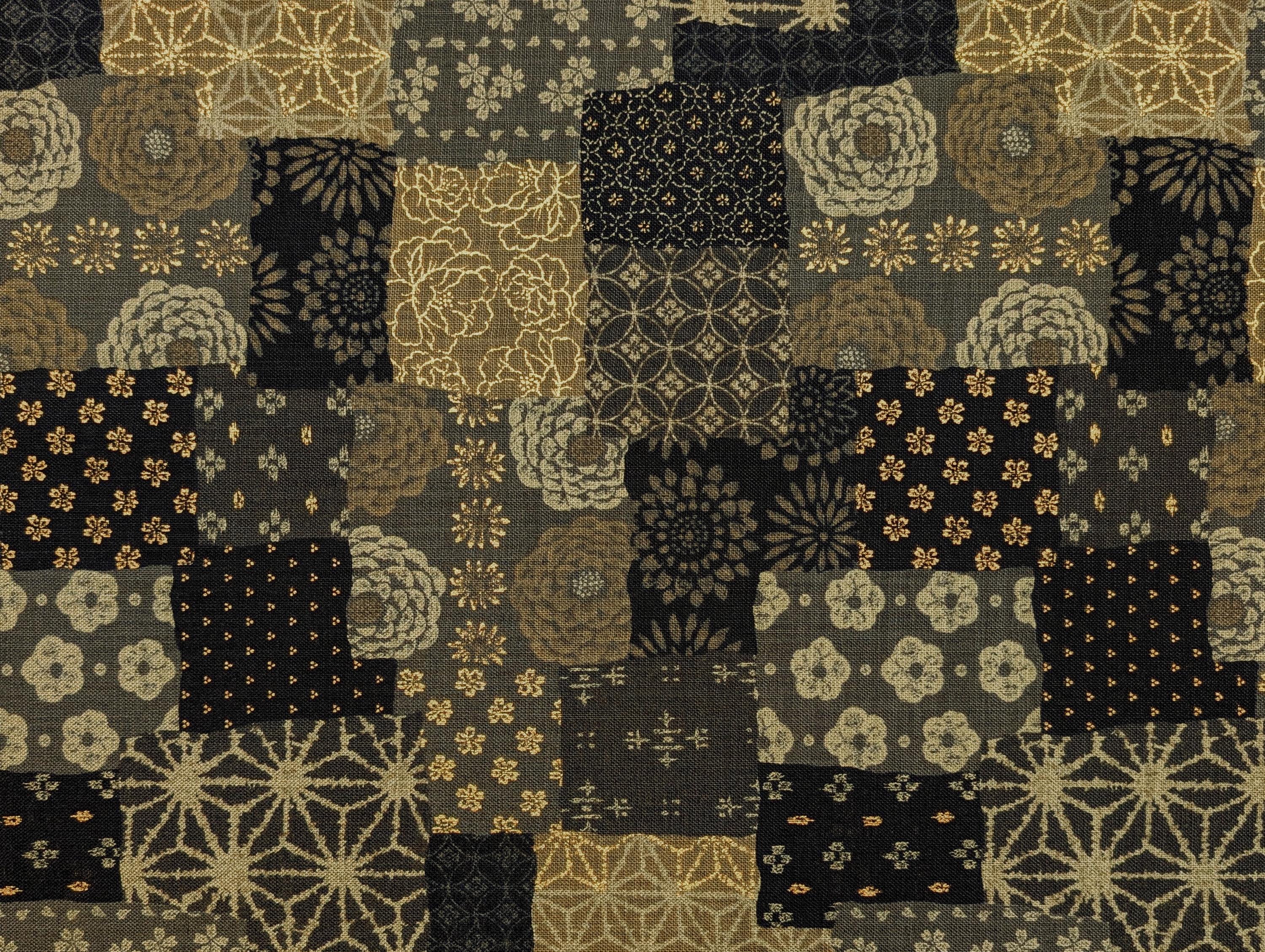Sevenberry golden boro patchwork Japanese cotton fabric 88501-1-5 black & beige