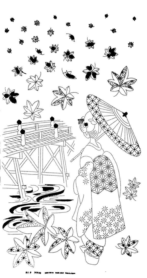 Orimono Imports - Geisha Maiko and Bridge Sashiko Washout Fabric Panel