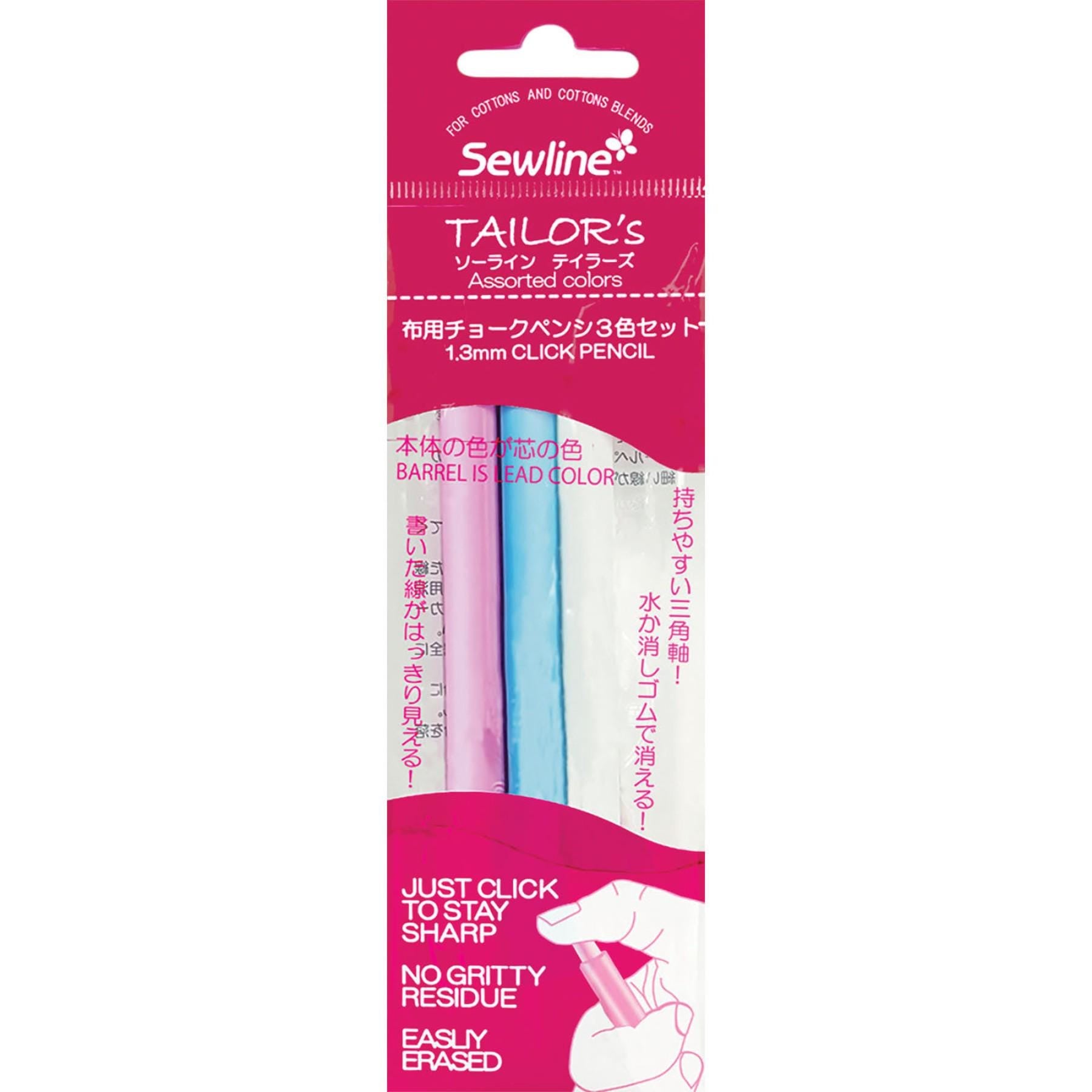 Sewline Tailor's Click Pencil 1.3mm blue, pink & white set washable for fabrics