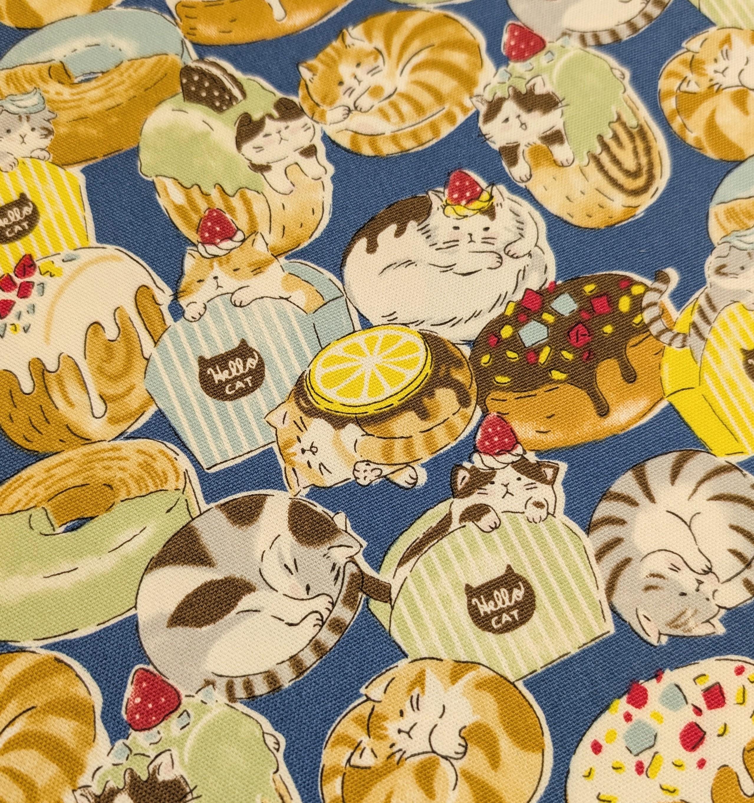 NEW Donut Cats Kokka Japanese Oxford cotton canvas fabric YGA-79040-1 C