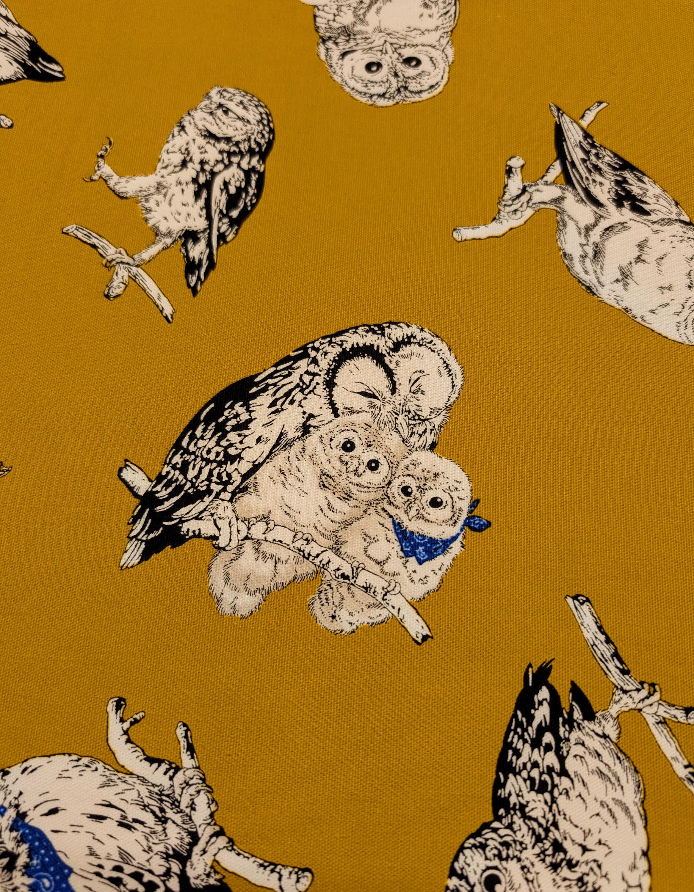 Owls in Bandanas Cosmo Japanese cotton oxford fabric AP41401-2 B mustard