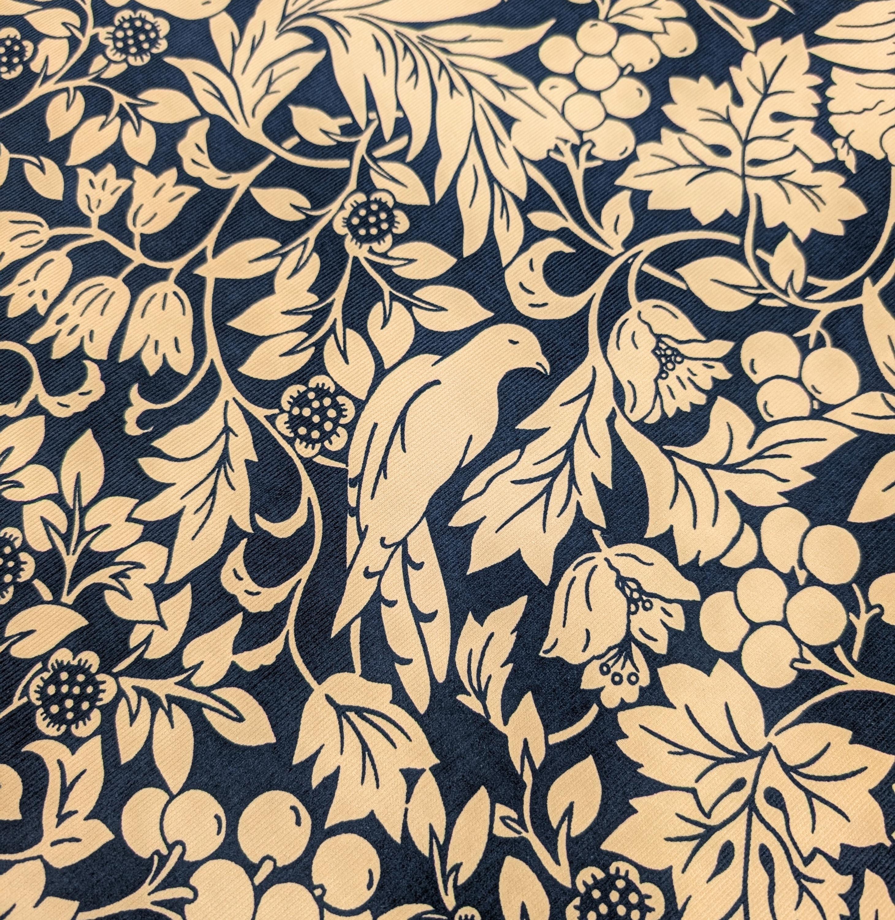 Kobayashi - NEW Botanical Doves Pin Wale Cotton Corduroy - Ivory & Blue