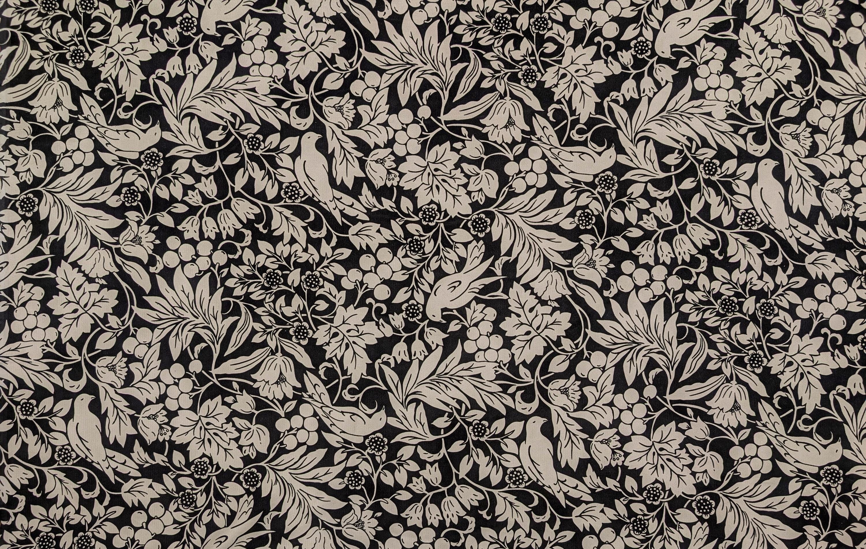 Kobayashi - NEW Botanical Doves Pin Wale Cotton Corduroy - Black & Gray