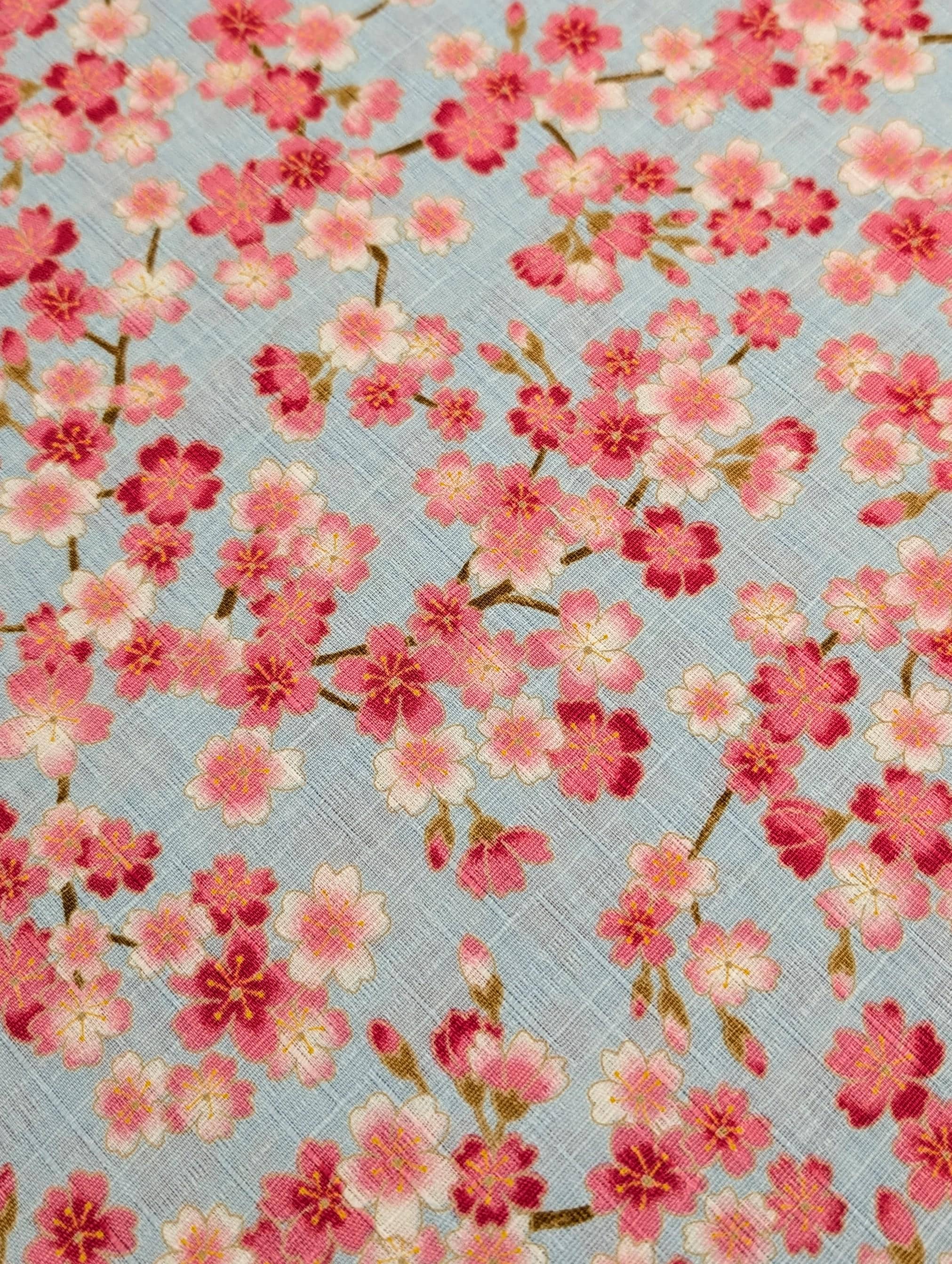 NEW Blooming Sakura Hishiei Japanese dobby cotton fabric H-7121-1 C blue
