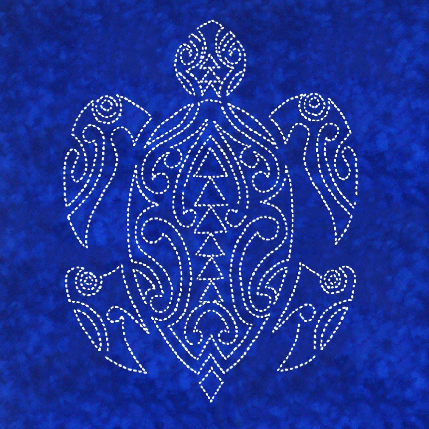 Sylvia Pippen - Blue Honu Pre-Printed Sashiko Cotton Panel - Royal