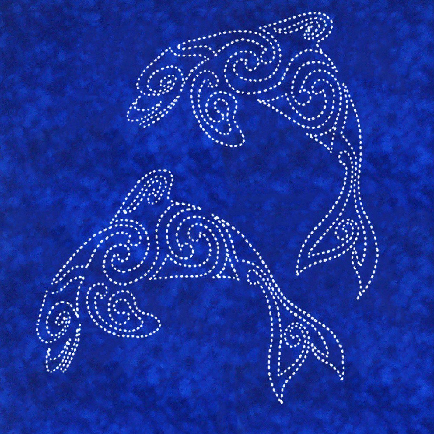 Sylvia Pippen - Dolphins Pre-Printed Sashiko Cotton Panel - Royal Blue