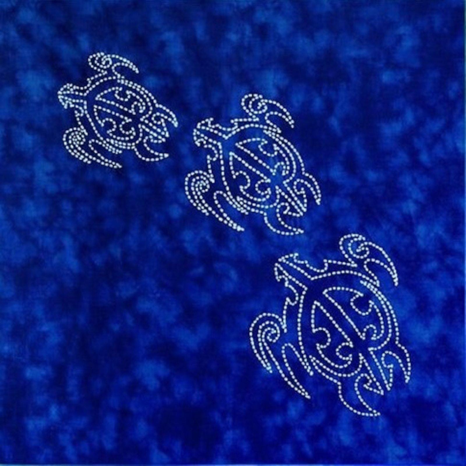 Sylvia Pippen - 3 Turtles Pre-Printed Sashiko Cotton Panel - Royal Blue