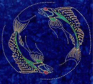 Sylvia Pippen - Batik Two Fish Pre-Printed Sashiko Cotton Panel - Indigo