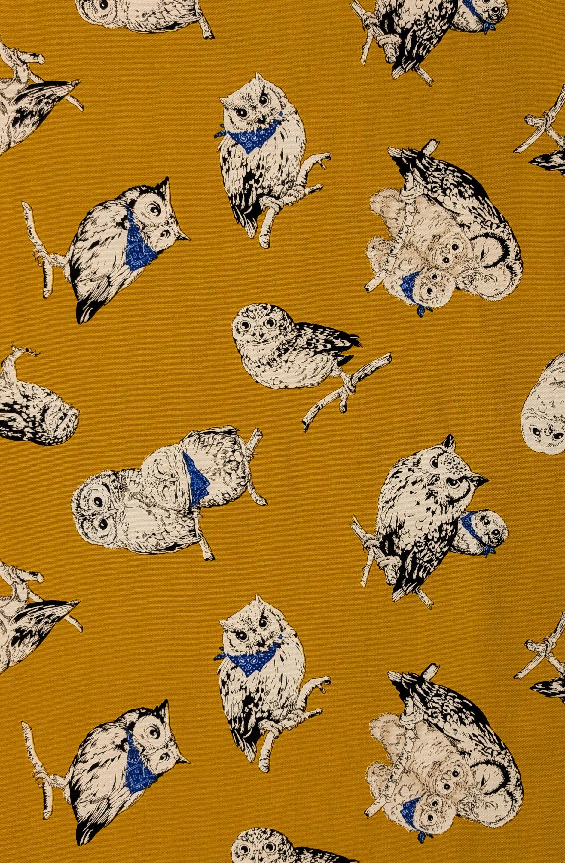 Owls in Bandanas Cosmo Japanese cotton oxford fabric AP41401-2 B mustard