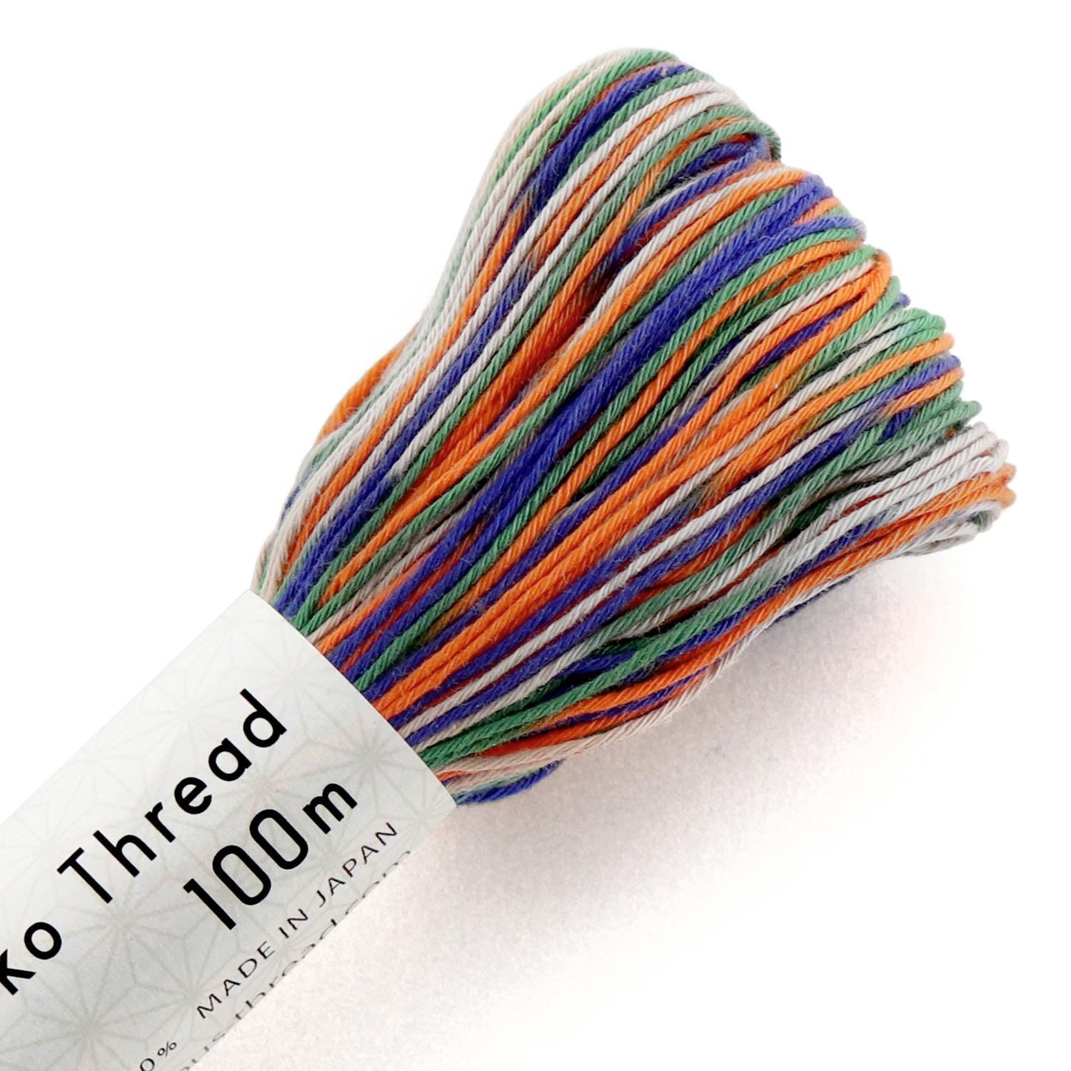 Olympus - Cotton Sashiko Thread 100m Skein - Color #172 Variegated Orange Blue Green