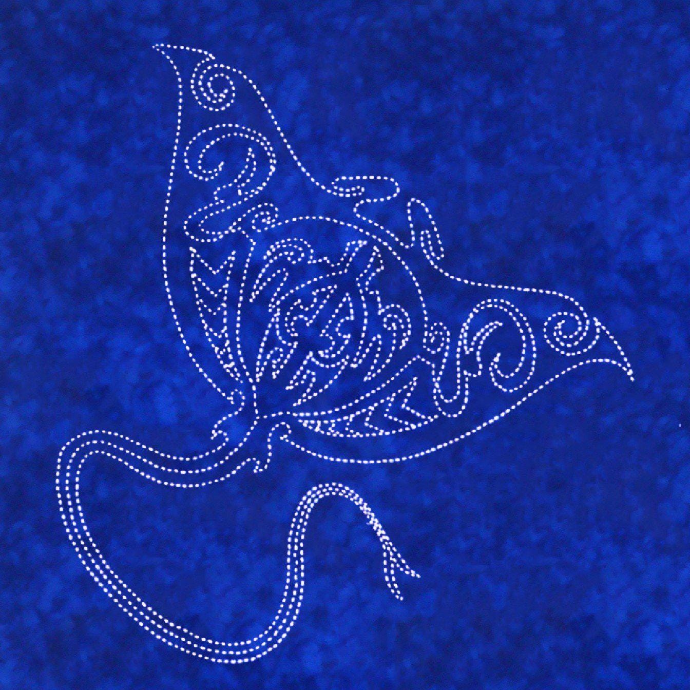 Sylvia Pippen - Manta Ray Pre-Printed Sashiko Cotton Panel - Royal Blue