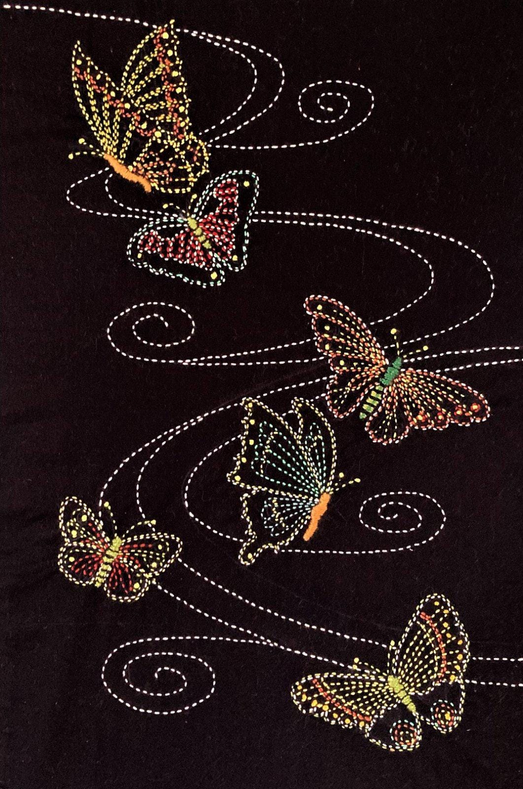 Sylvia Pippen - Butterflies Pre-Printed Sashiko Cotton Panel - Black