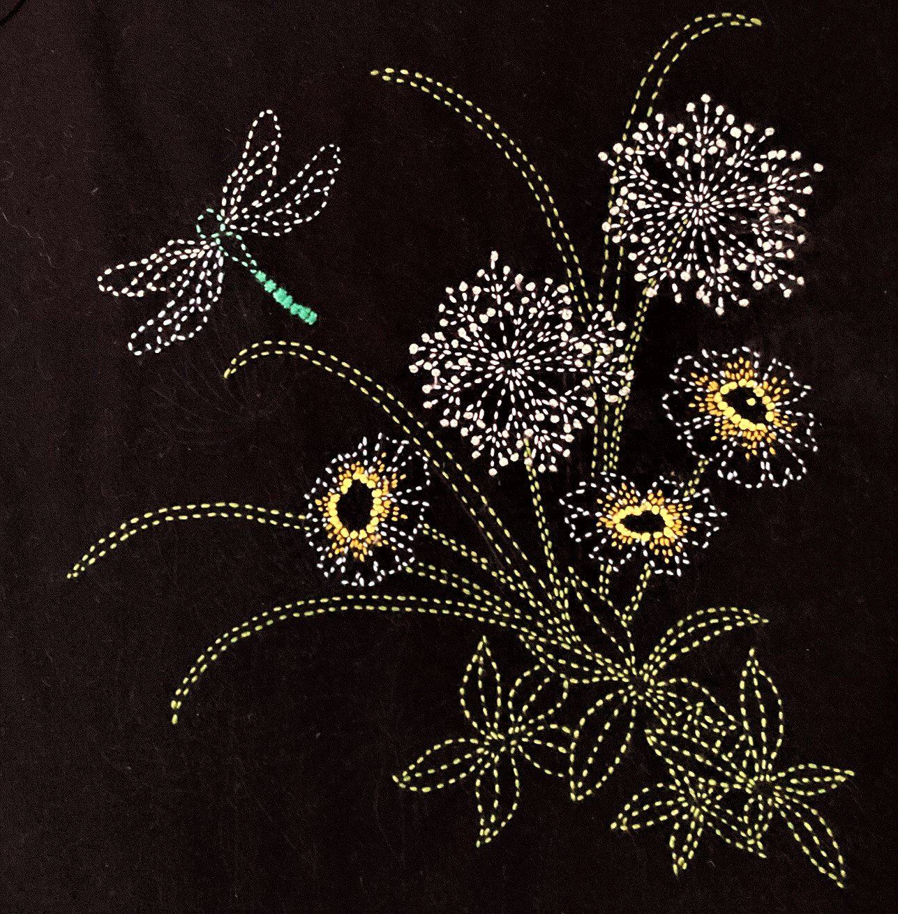 Sylvia Pippen - Queen Anne's Lace Pre-Printed Sashiko Cotton Panel - Black