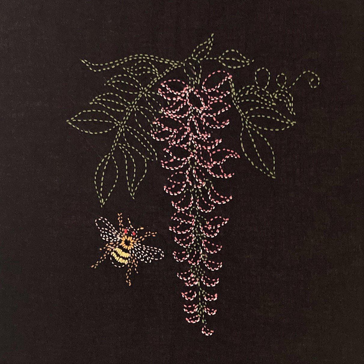 Sylvia Pippen - Wisteria Pre-Printed Sashiko Cotton Panel - Black