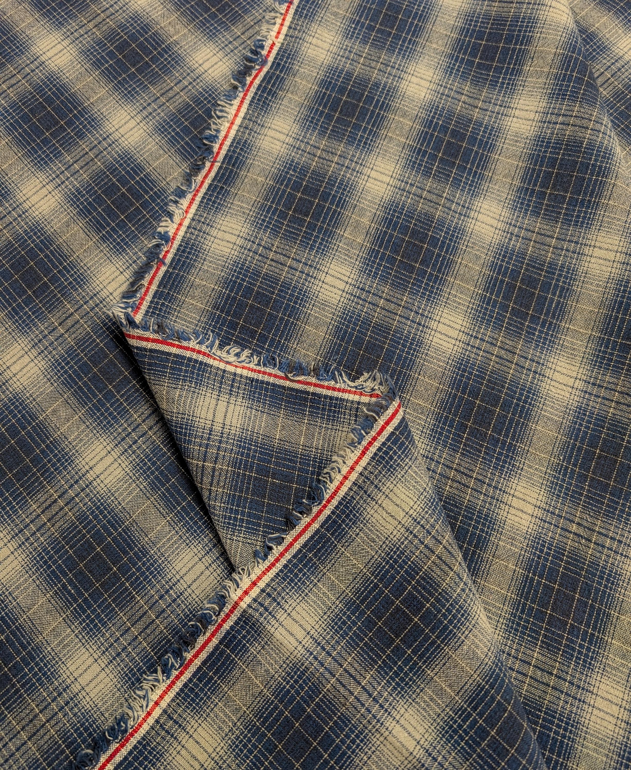 NEW Japanese yarn dyed ombre plaid cotton fabric SY10630S G navy blue & beige