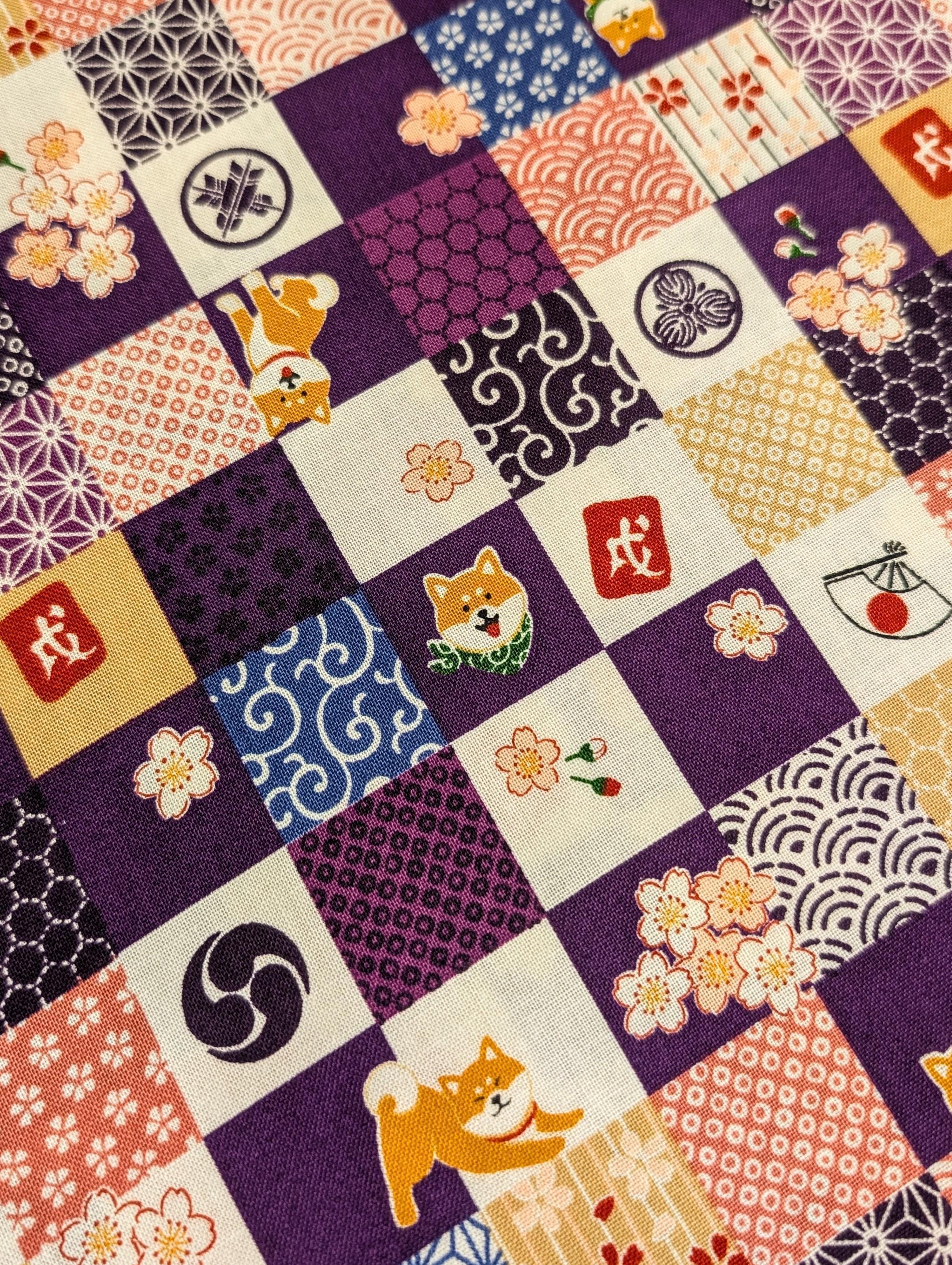 Cosmo - Checkerboard Shibas Cotton - Purple