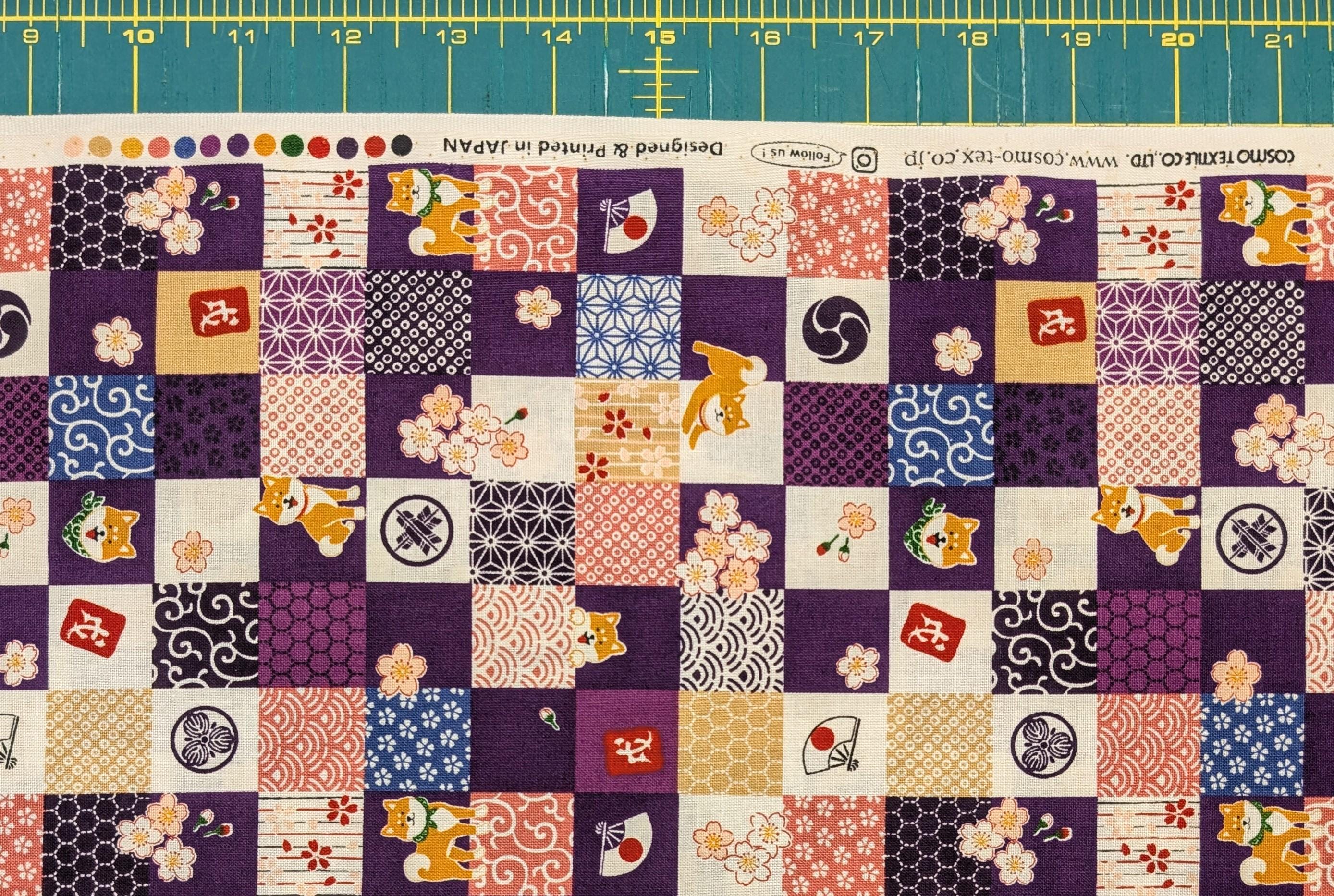 Cosmo - Checkerboard Shibas Cotton - Purple
