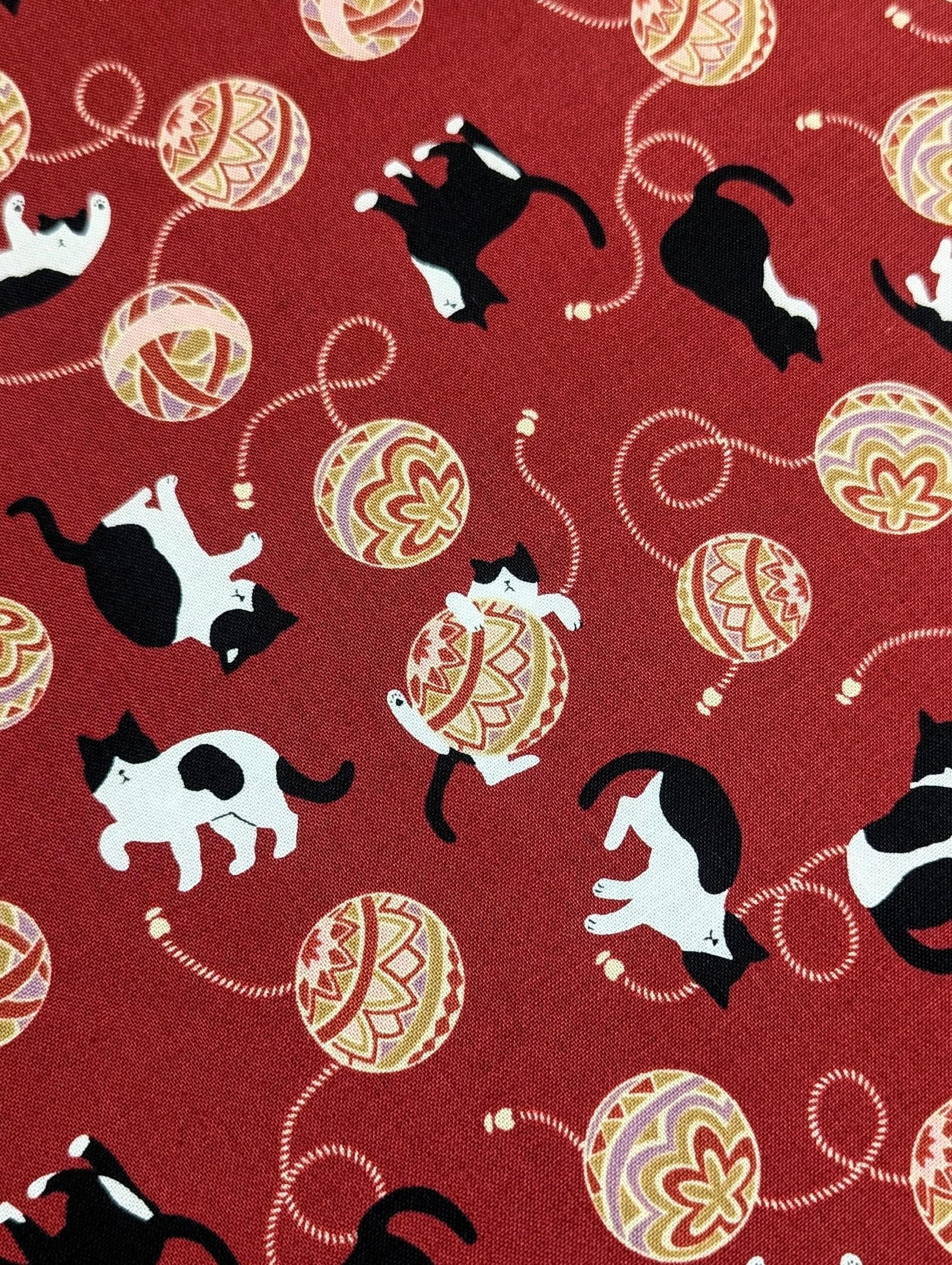 Cosmo - Temari Cats Quilt Cotton - Red
