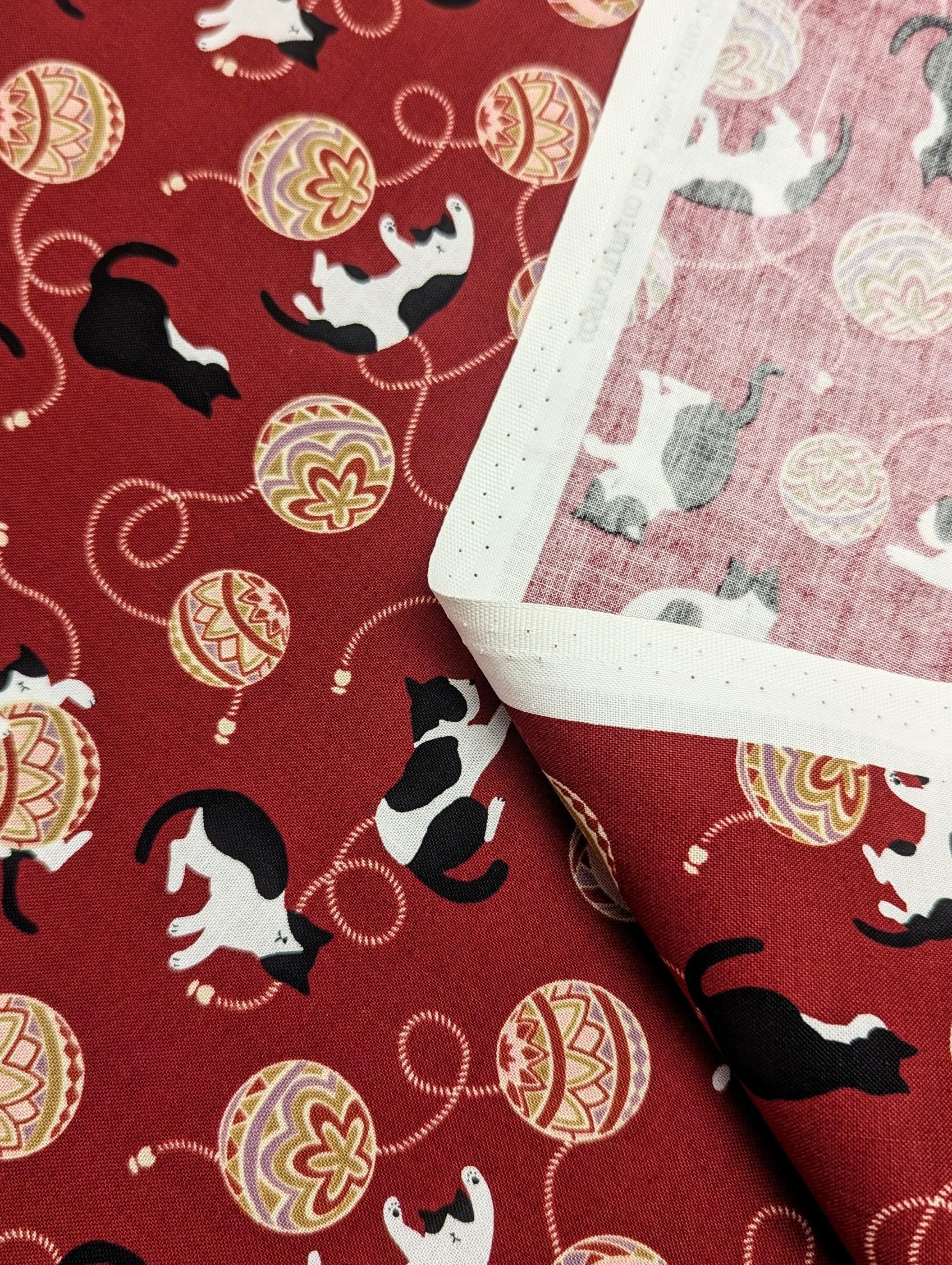 Cosmo - Temari Cats Quilt Cotton - Red