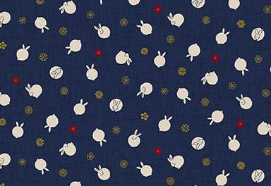 QuiltGate - Hyakka Ryoran Tiny Rabbits Cotton Fabric - Dark Blue