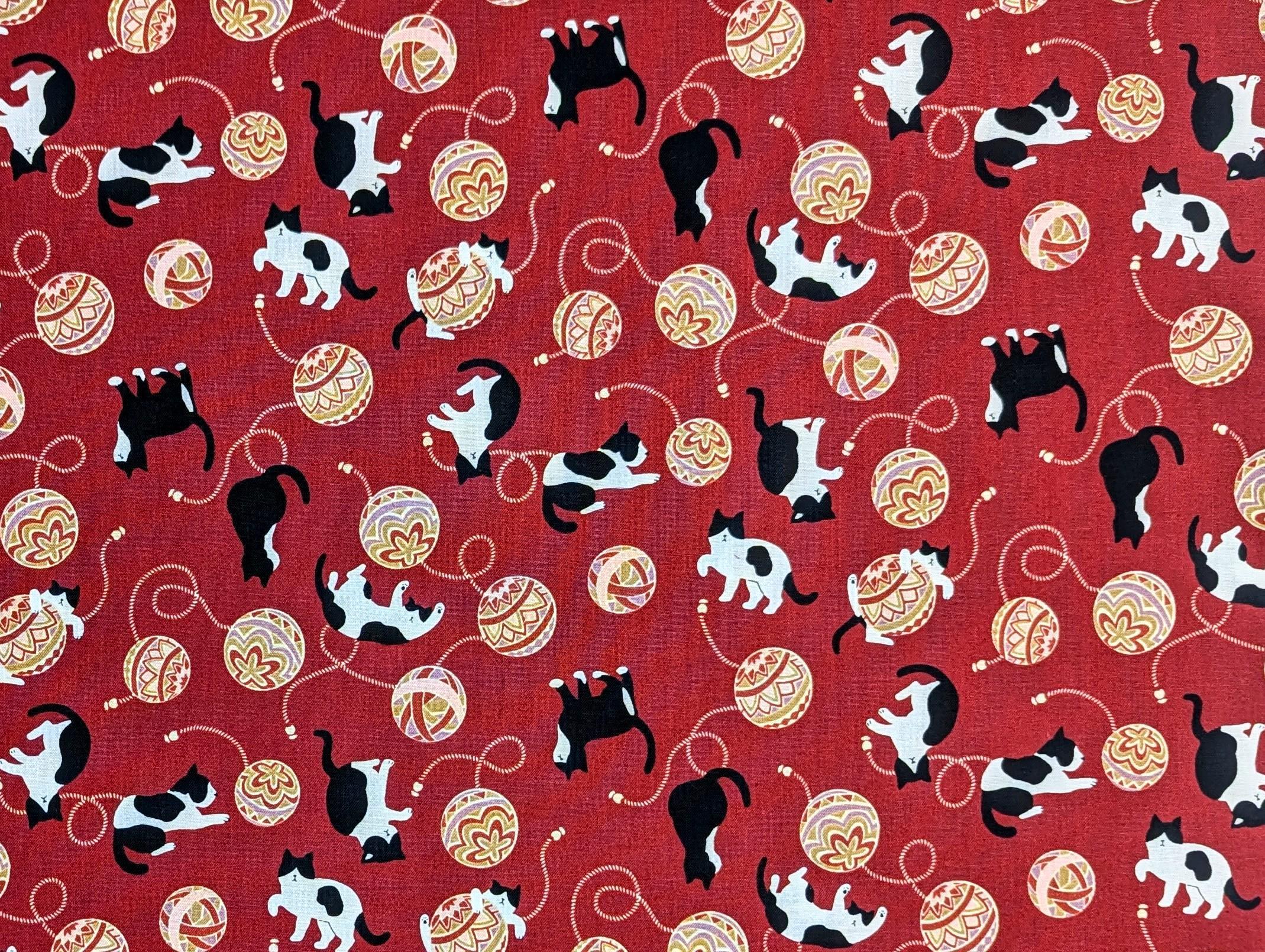 Cosmo - Temari Cats Quilt Cotton - Red