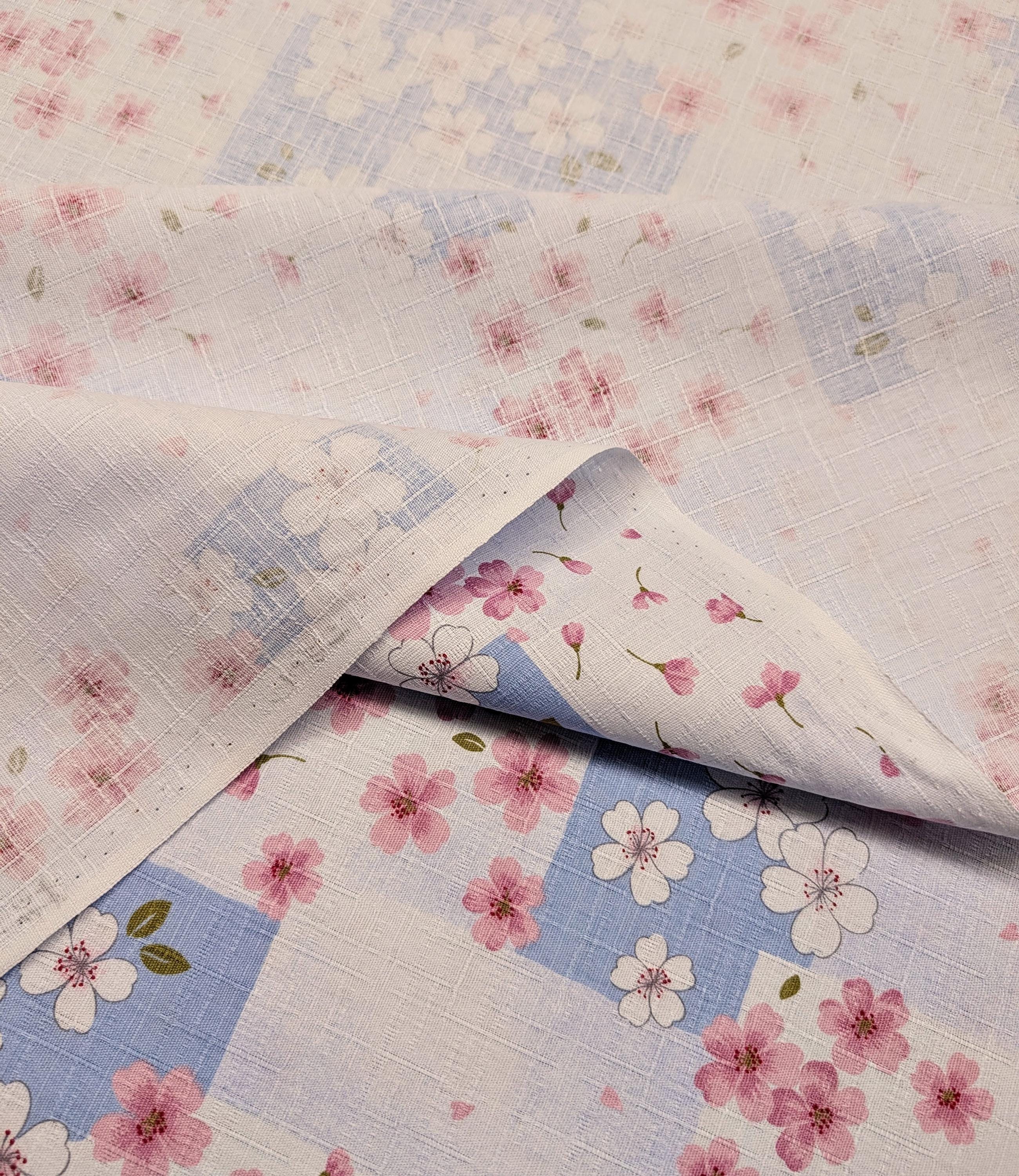 Patchwork Cherry Blossoms Kobayashi Japanese dobby cotton fabric KTS-6971 C blue