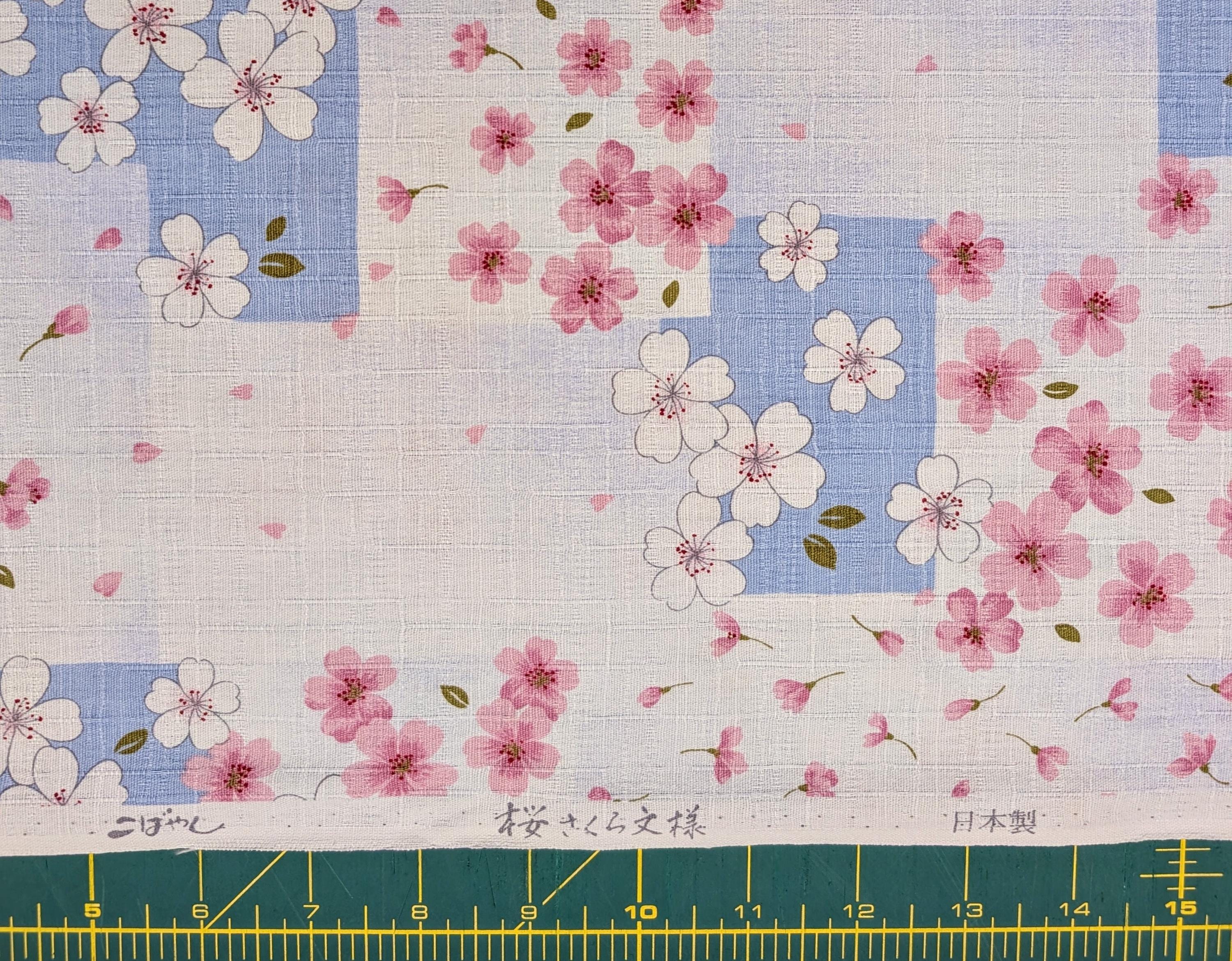 Patchwork Cherry Blossoms Kobayashi Japanese dobby cotton fabric KTS-6971 C blue