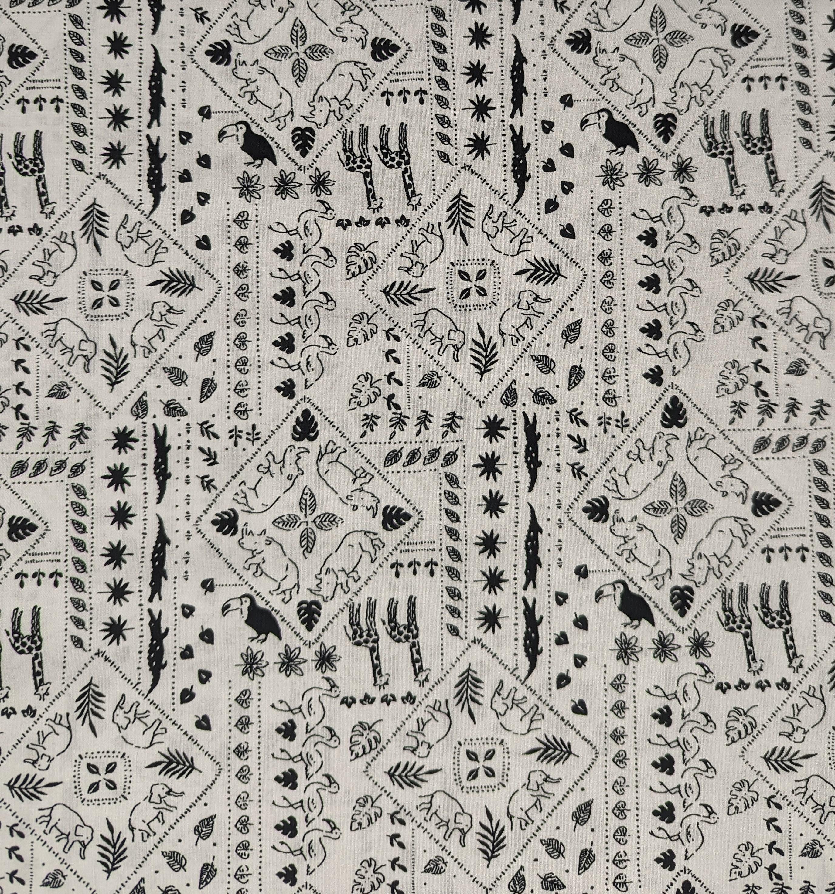 Sevenberry - African Safari Animals Cotton Fabric - White Black