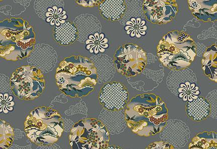 QuiltGate - Hyakka Ryoran Kimono Yukiwamon Snowflake Cotton Fabric - Gray Blue