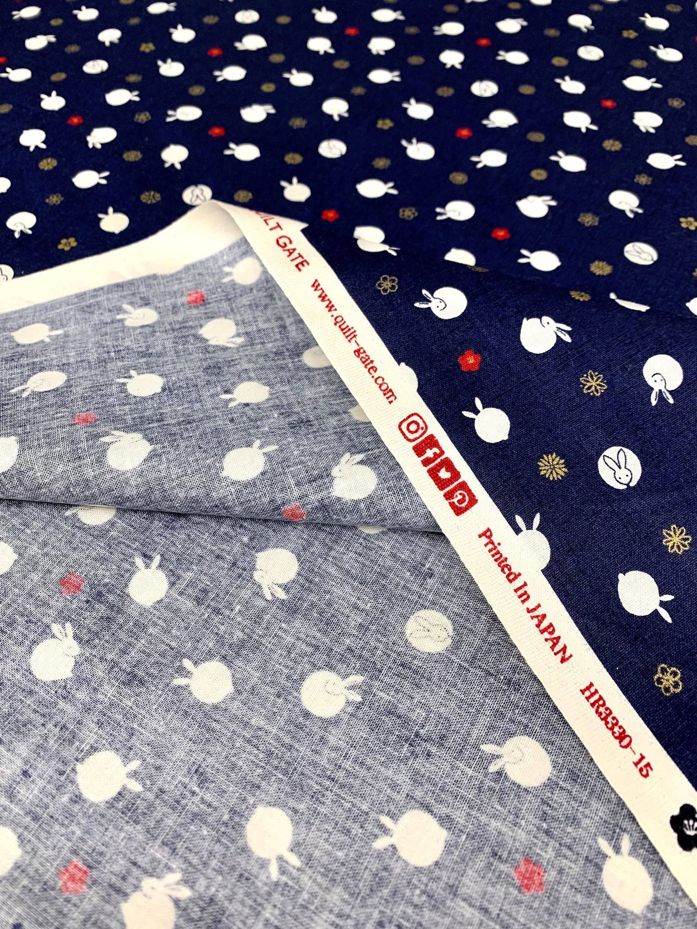 QuiltGate - Hyakka Ryoran Tiny Rabbits Cotton Fabric - Dark Blue
