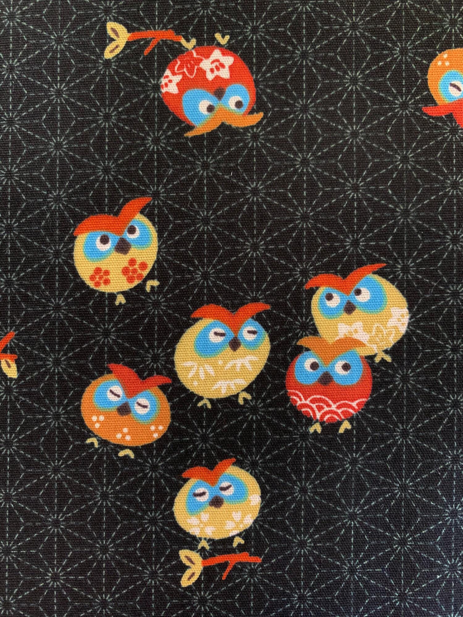 Yamaoka - Cute Owls Cotton Fabric - Black