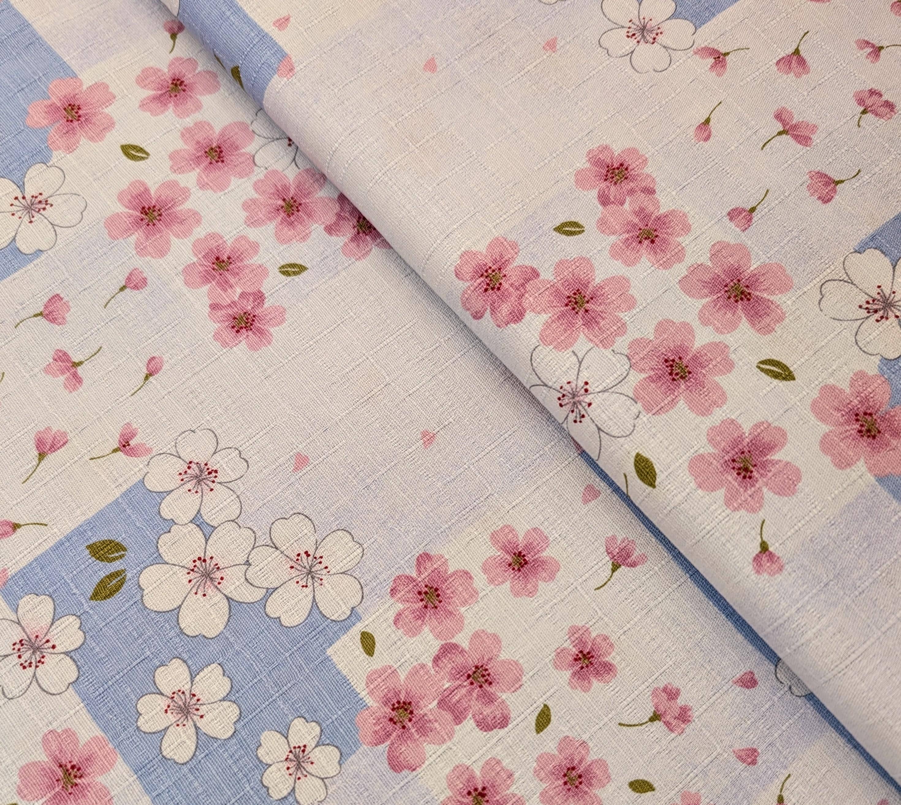 Patchwork Cherry Blossoms Kobayashi Japanese dobby cotton fabric KTS-6971 C blue