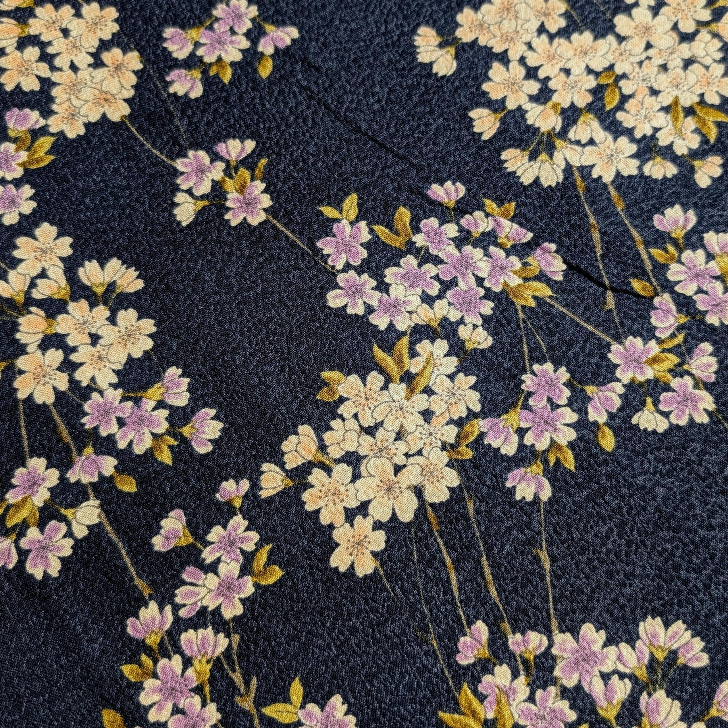 Sakura Flowers & Branches Asano Japanese crepe cotton fabric 0606-66 B blue