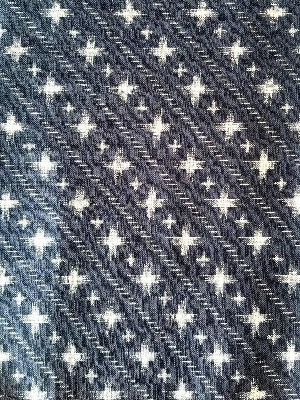 Sevenberry - Diagonal Crosses Cotton Fabric - Navy Indigo Blue Beige