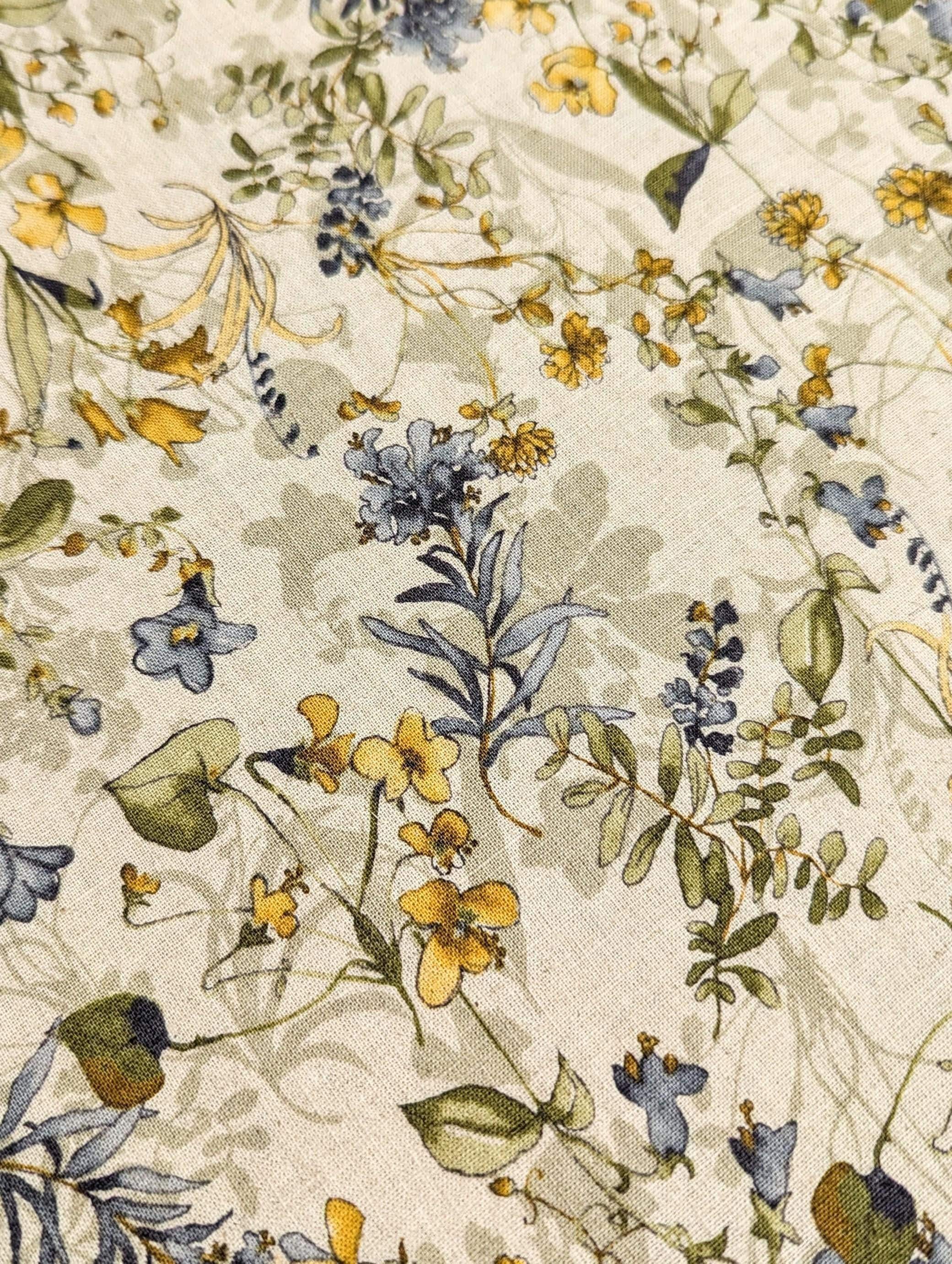 Hokkoh - Watercolor Botanicals Cotton/Linen Blend Fabric - Yellow and Beige