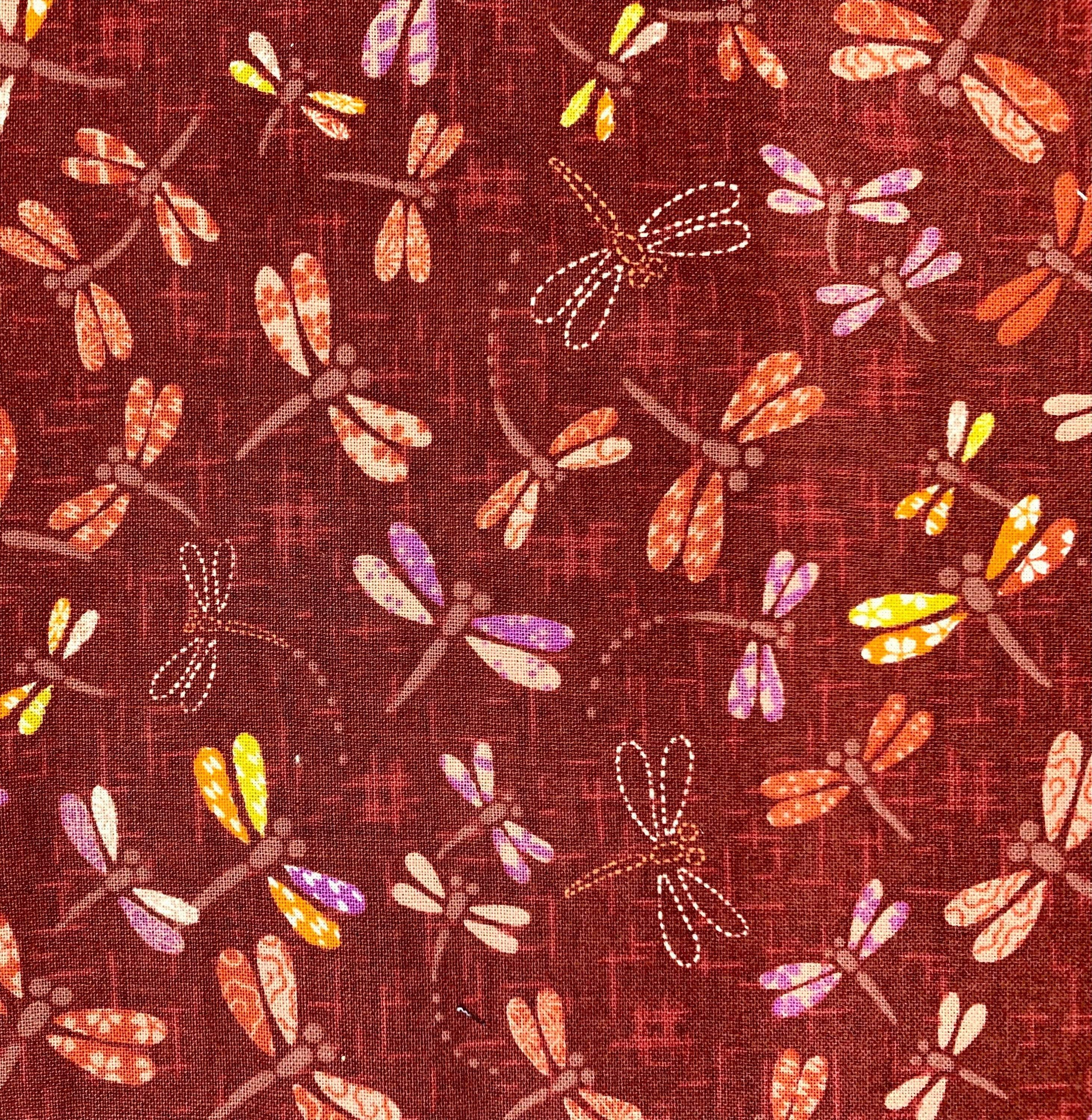 Sevenberry - Patchwork Dragonflies Cotton Fabric - Red