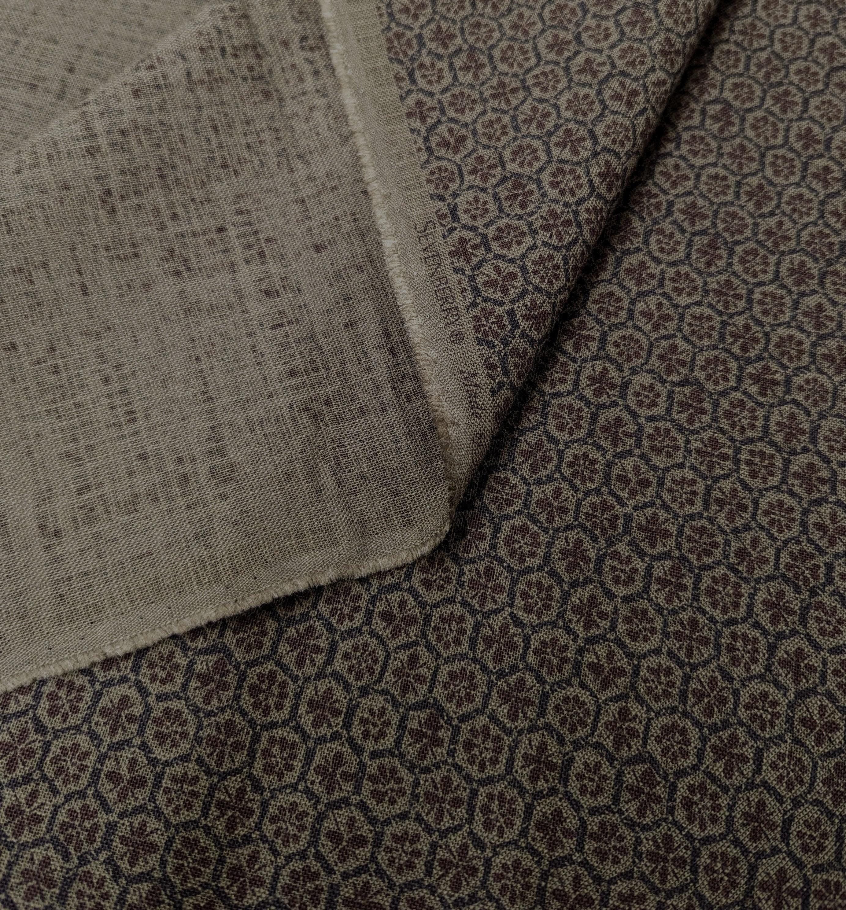 Sevenberry - Rustic Geometry Cotton Fabric - Brown Gray